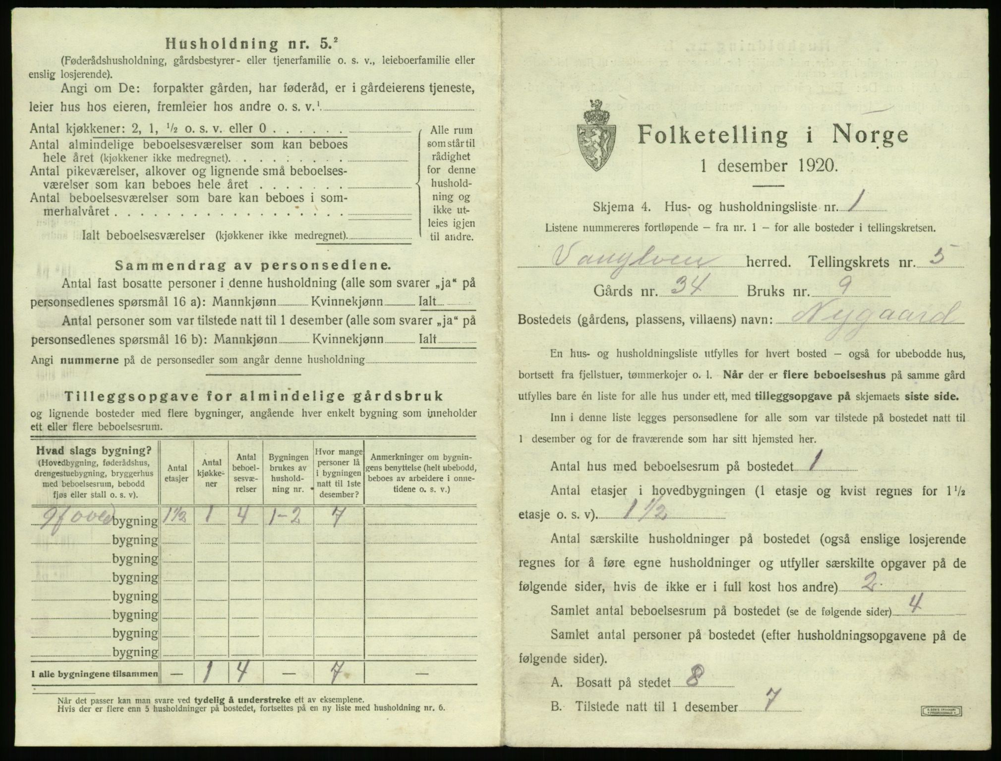 SAT, 1920 census for Vanylven, 1920, p. 389