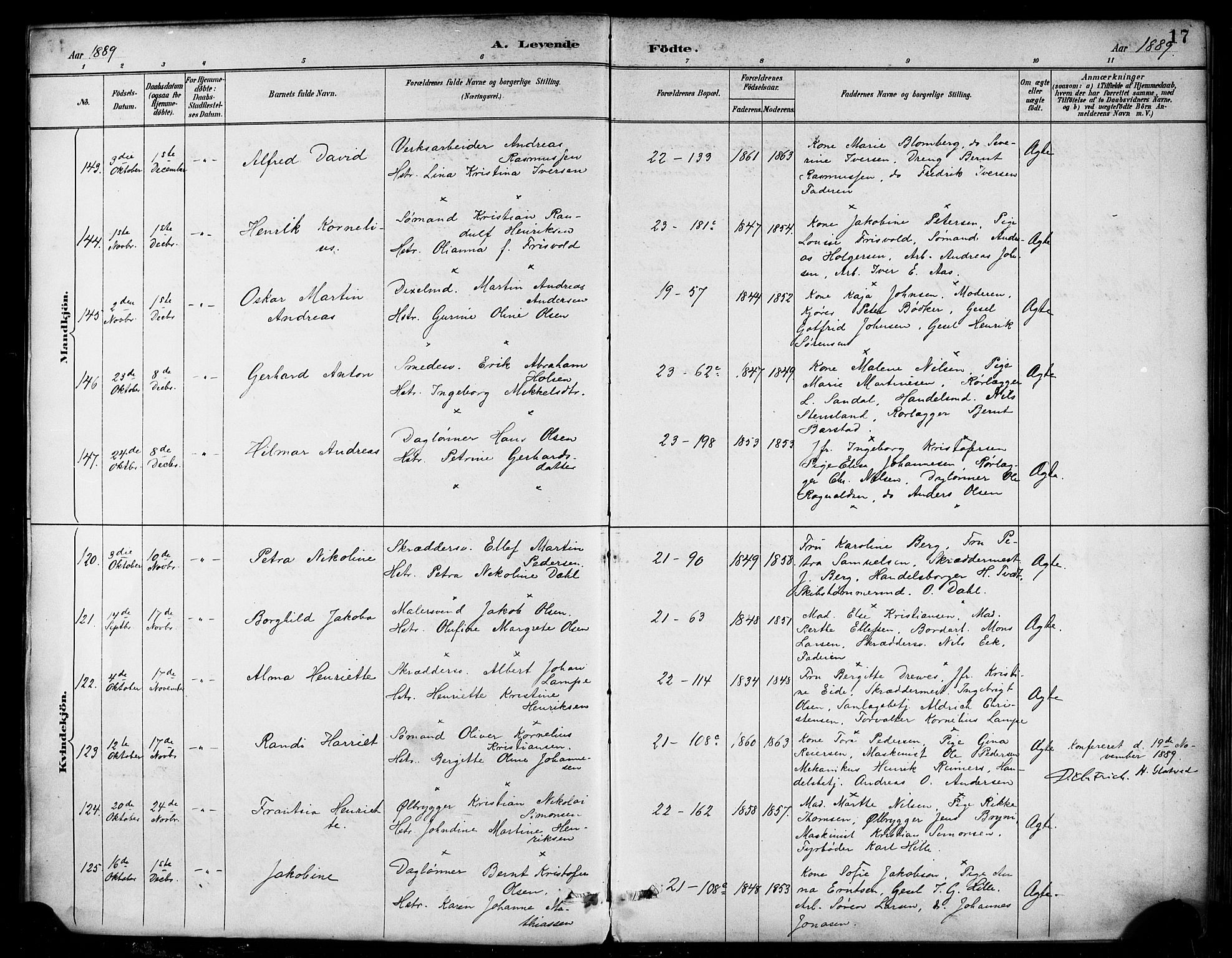 Korskirken sokneprestembete, AV/SAB-A-76101/H/Haa/L0022: Parish register (official) no. B 8, 1889-1899, p. 17