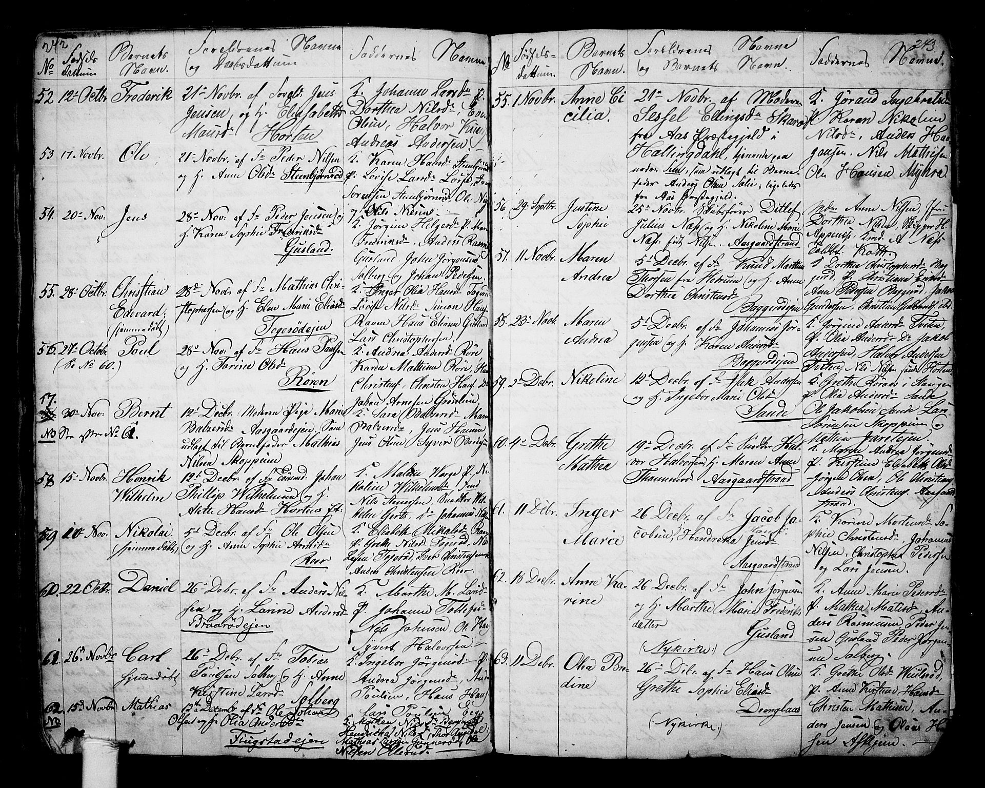Borre kirkebøker, AV/SAKO-A-338/G/Ga/L0001: Parish register (copy) no. I 1, 1815-1851, p. 242-243