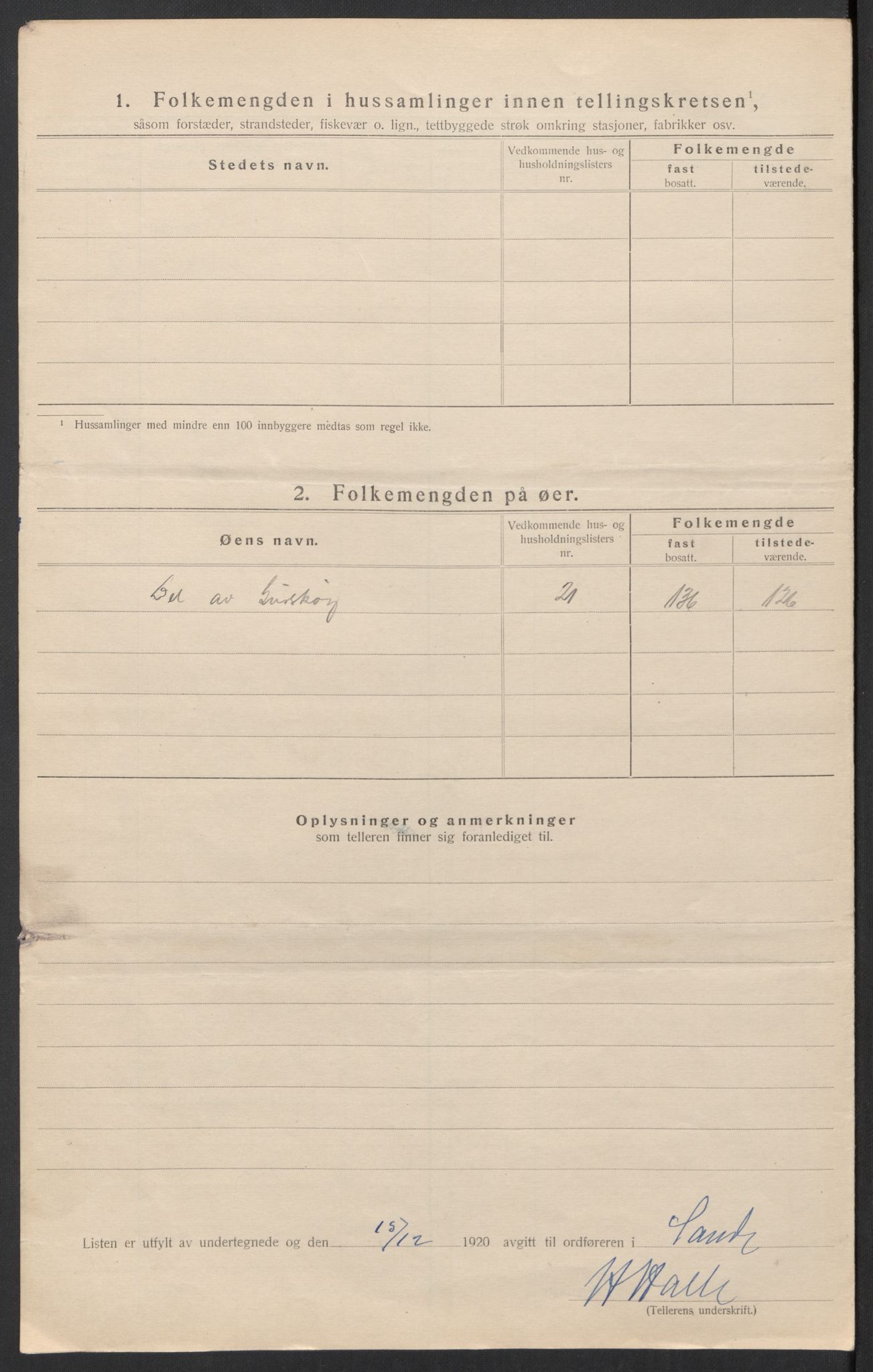 SAT, 1920 census for Sande (MR), 1920, p. 20