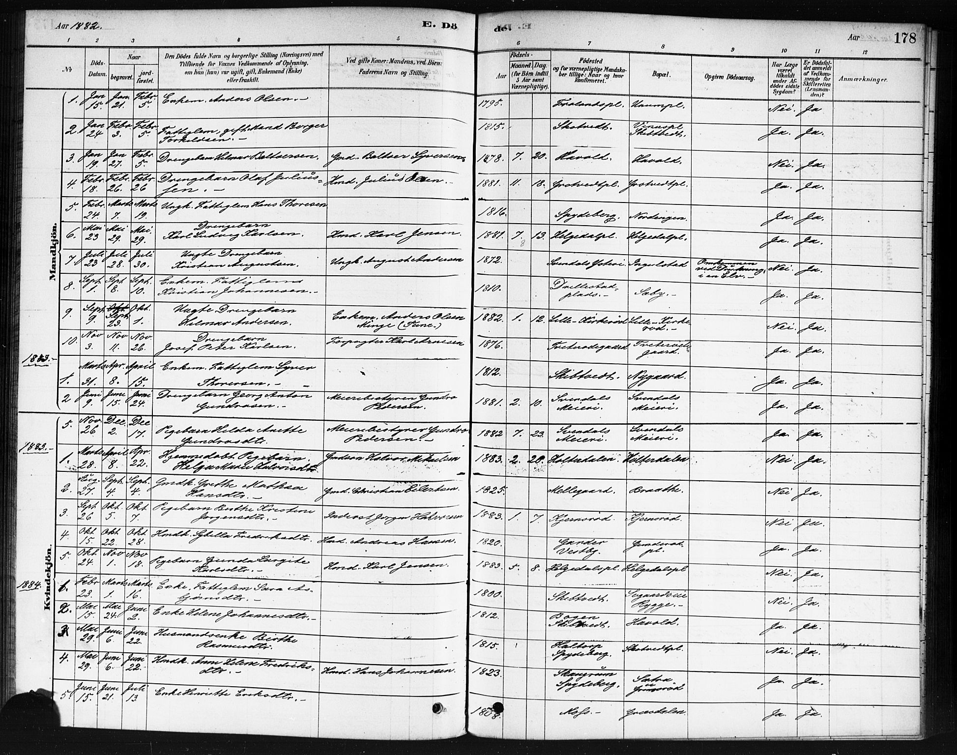 Våler prestekontor Kirkebøker, AV/SAO-A-11083/F/Fb/L0001: Parish register (official) no. II 1, 1878-1896, p. 178