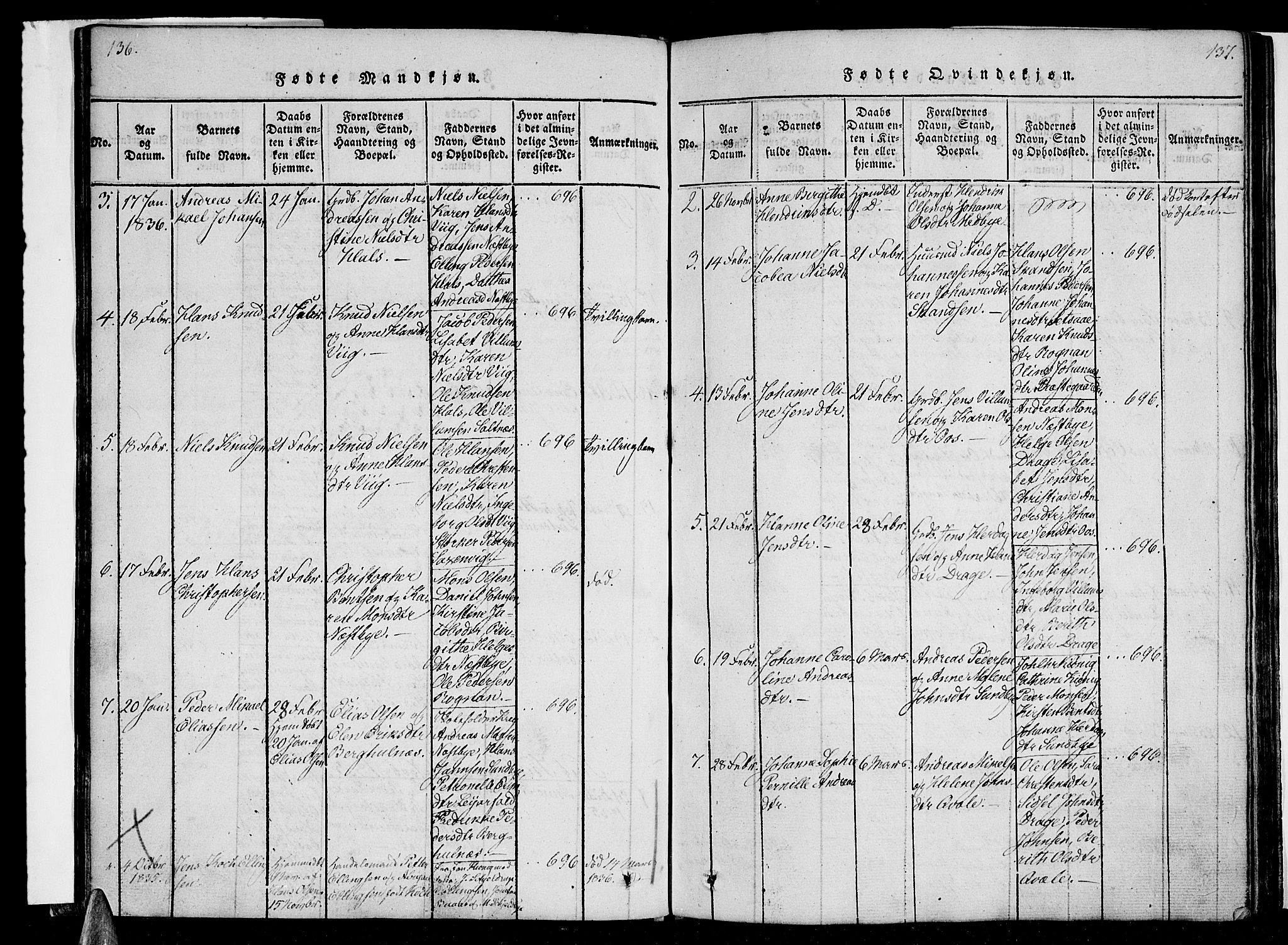 Ministerialprotokoller, klokkerbøker og fødselsregistre - Nordland, AV/SAT-A-1459/847/L0665: Parish register (official) no. 847A05, 1818-1841, p. 136-137