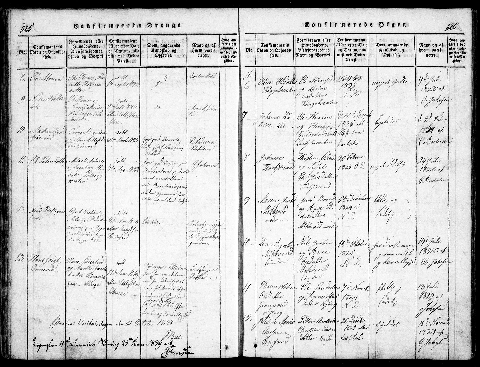 Nesodden prestekontor Kirkebøker, AV/SAO-A-10013/G/Ga/L0001: Parish register (copy) no. I 1, 1814-1847, p. 525-526