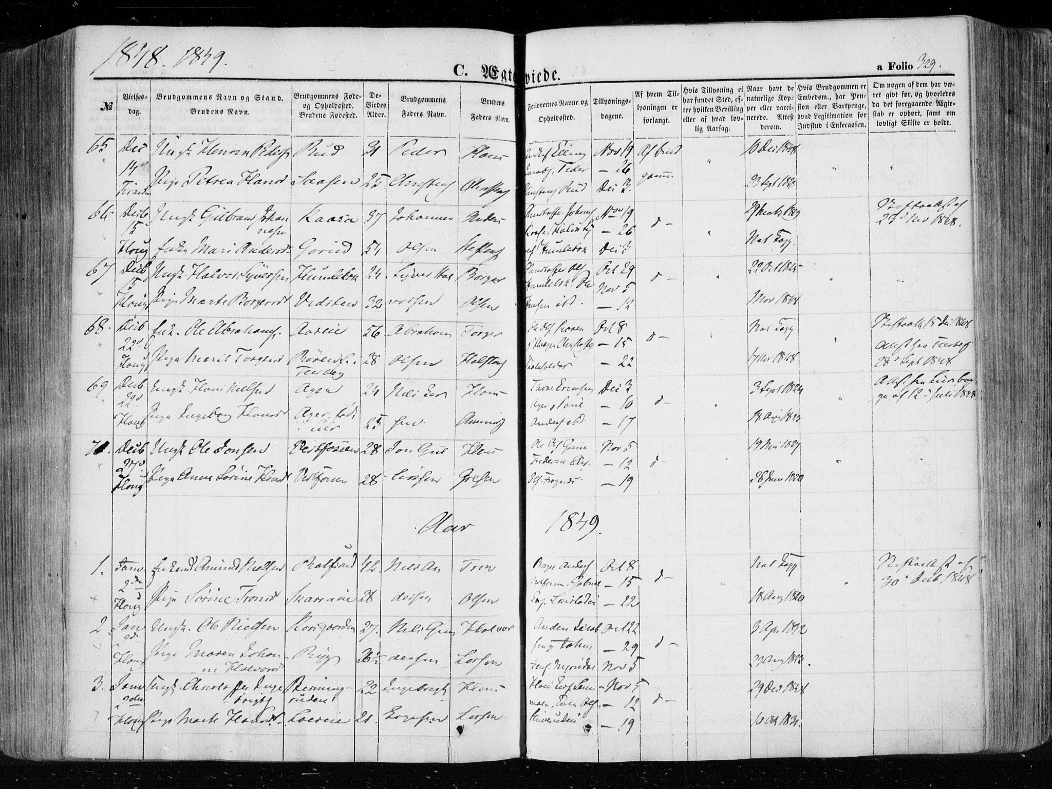 Eiker kirkebøker, SAKO/A-4/F/Fa/L0014: Parish register (official) no. I 14, 1846-1854, p. 329