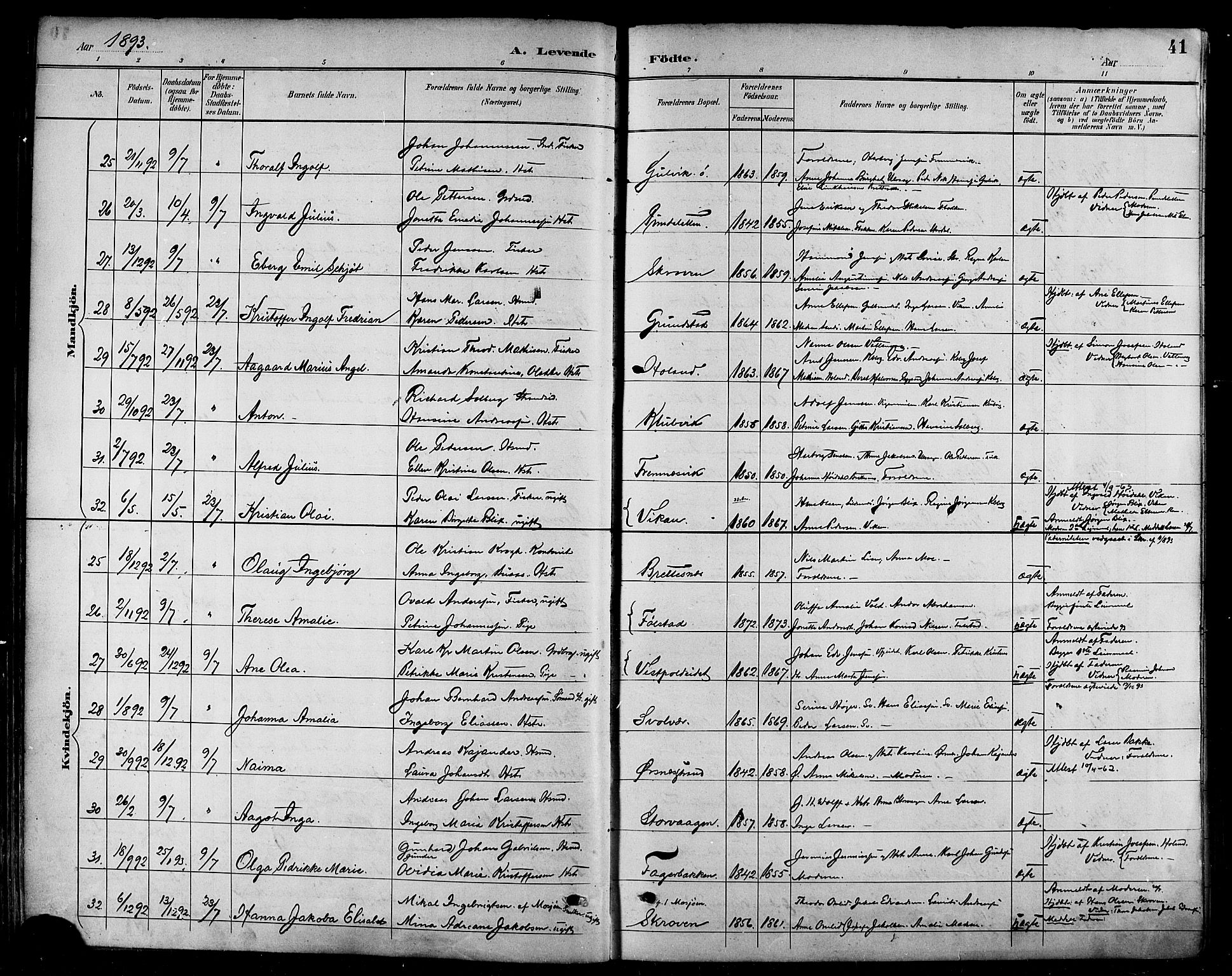 Ministerialprotokoller, klokkerbøker og fødselsregistre - Nordland, SAT/A-1459/874/L1060: Parish register (official) no. 874A04, 1890-1899, p. 41