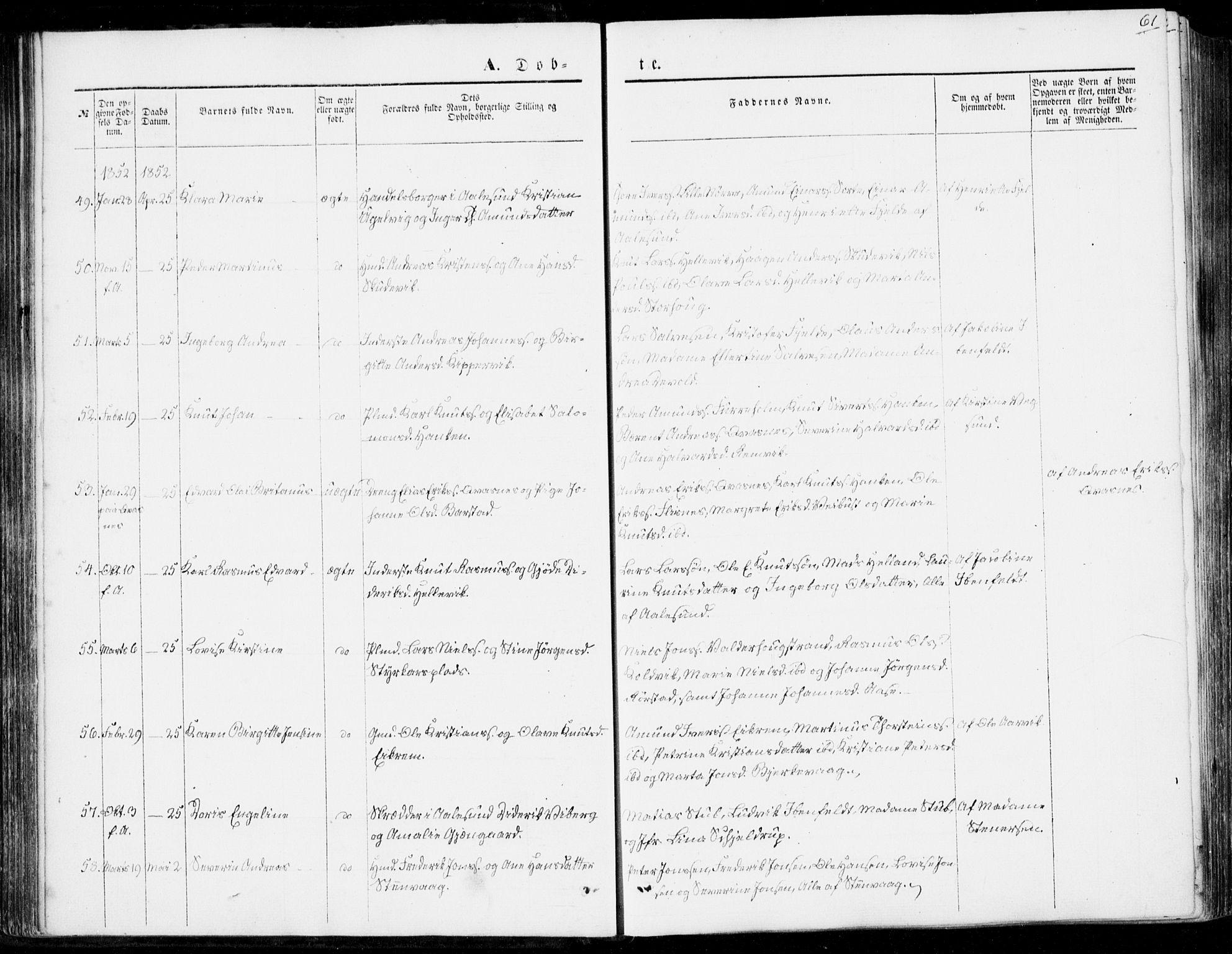 Ministerialprotokoller, klokkerbøker og fødselsregistre - Møre og Romsdal, AV/SAT-A-1454/528/L0397: Parish register (official) no. 528A08, 1848-1858, p. 61