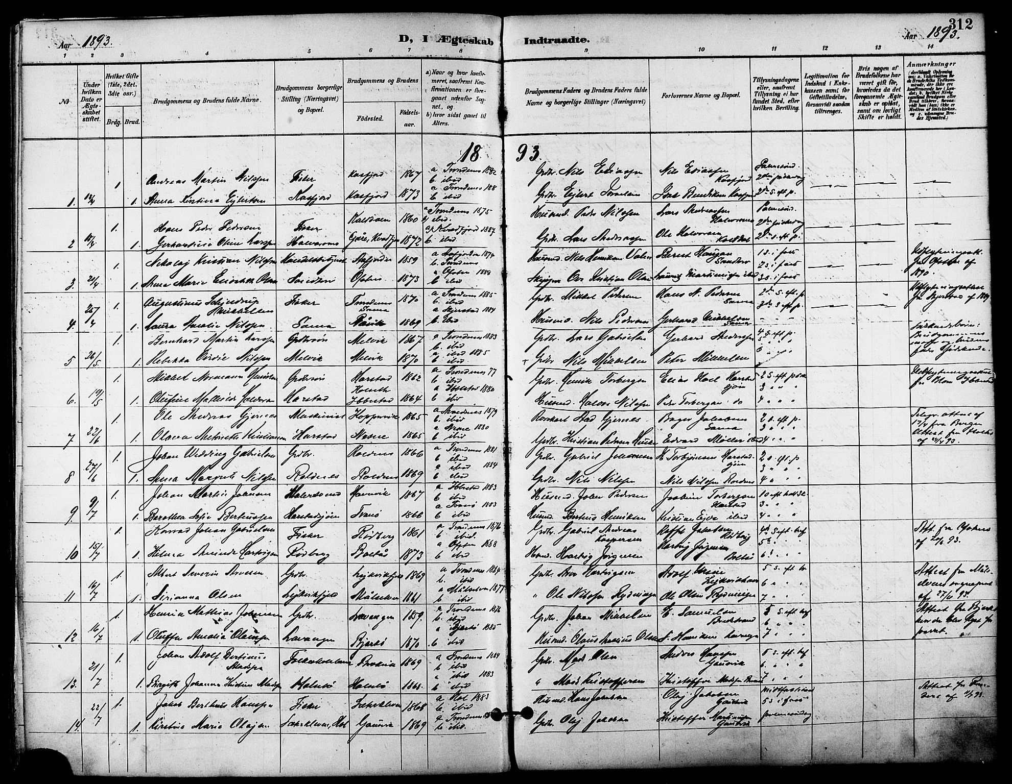 Trondenes sokneprestkontor, AV/SATØ-S-1319/H/Ha/L0016kirke: Parish register (official) no. 16, 1890-1898, p. 312