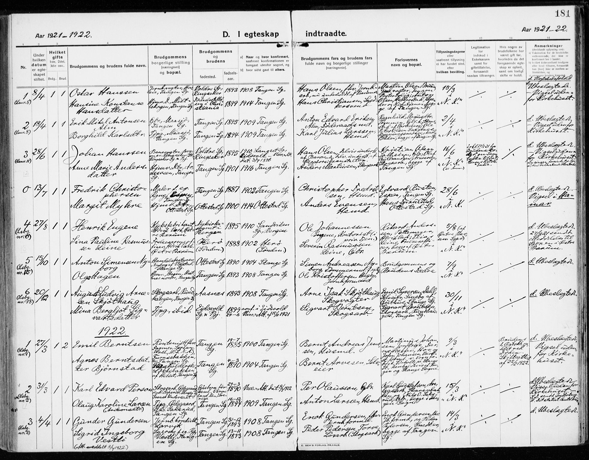 Stange prestekontor, SAH/PREST-002/K/L0025: Parish register (official) no. 25, 1921-1945, p. 181