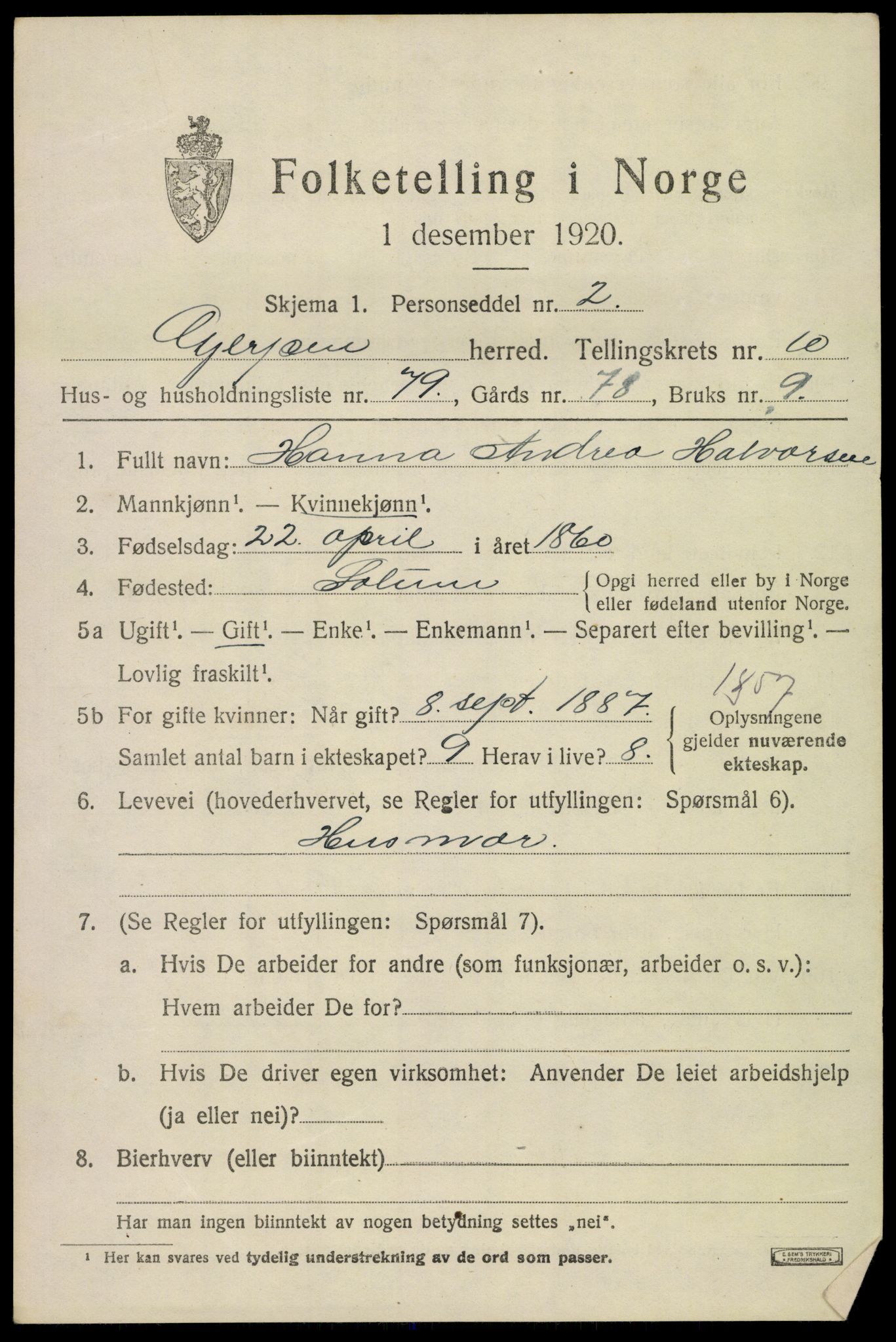 SAKO, 1920 census for Gjerpen, 1920, p. 12274