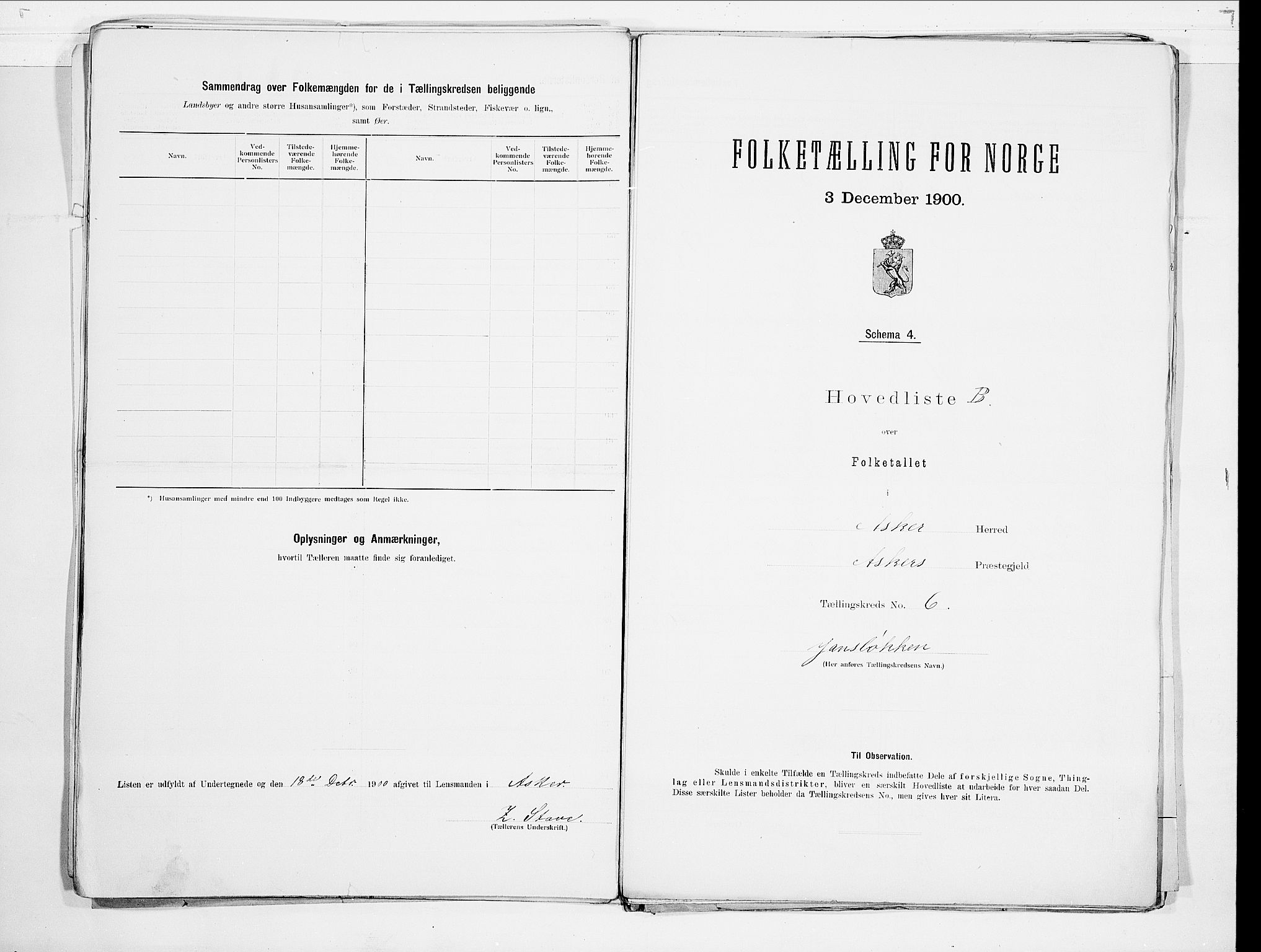 SAO, 1900 census for Asker, 1900, p. 18