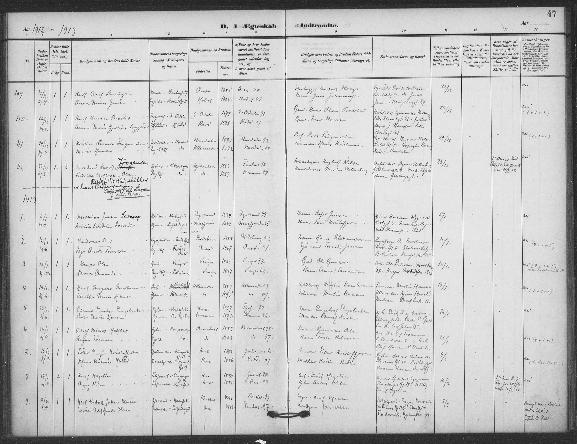 Jakob prestekontor Kirkebøker, SAO/A-10850/F/Fa/L0010: Parish register (official) no. 10, 1908-1922, p. 47