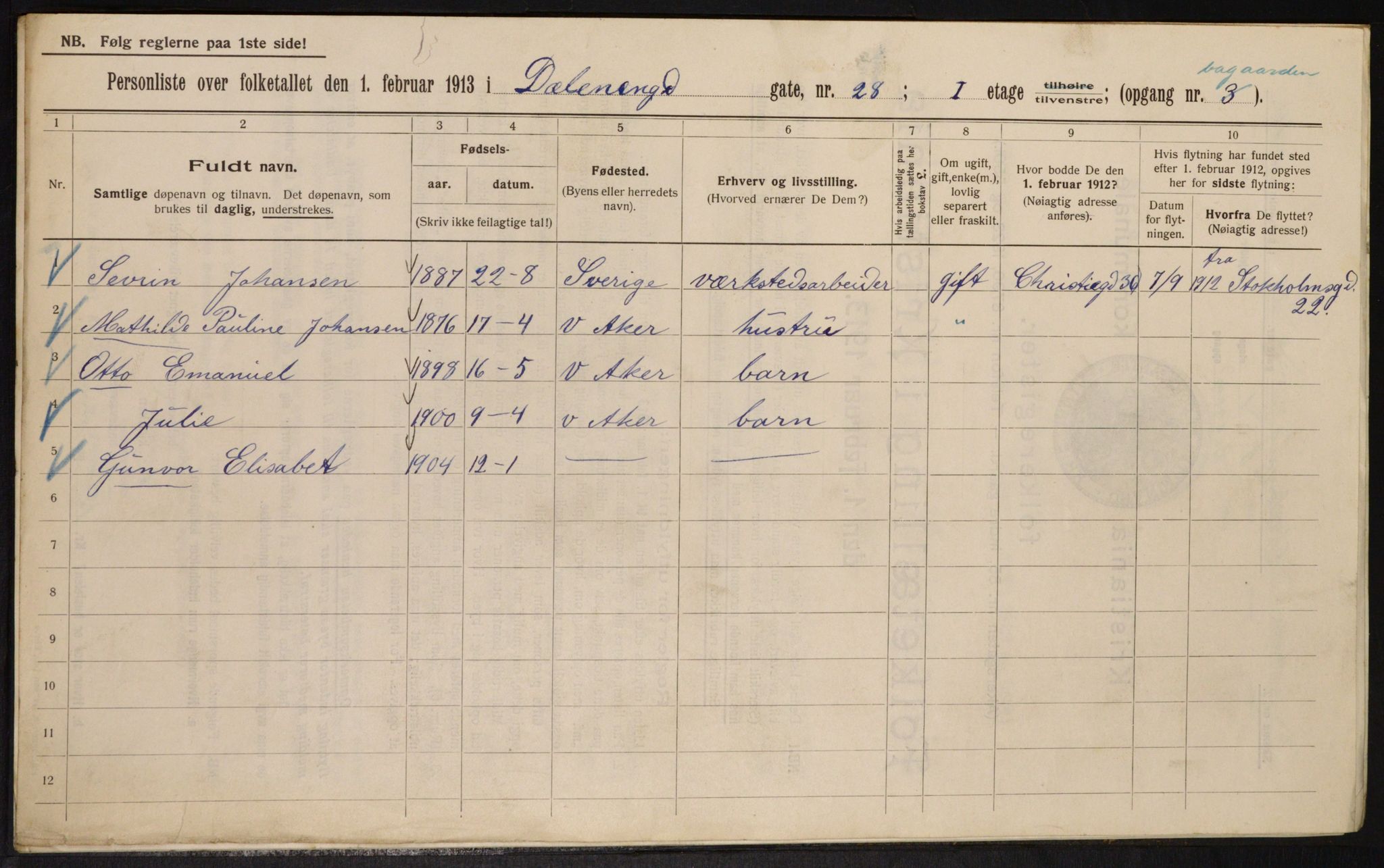 OBA, Municipal Census 1913 for Kristiania, 1913, p. 17631