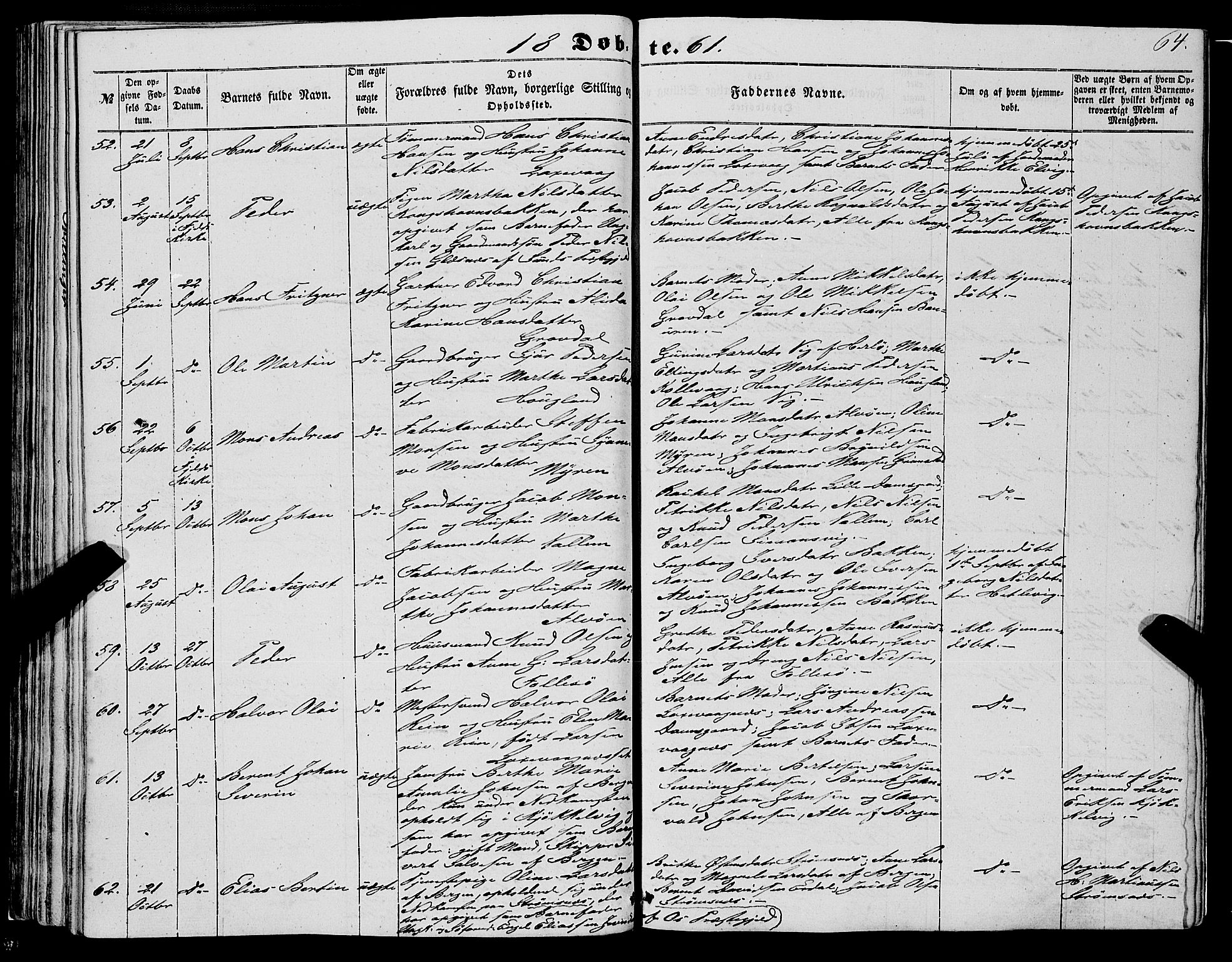 Askøy Sokneprestembete, SAB/A-74101/H/Ha/Haa/Haaa/L0008: Parish register (official) no. A 8, 1852-1862, p. 64