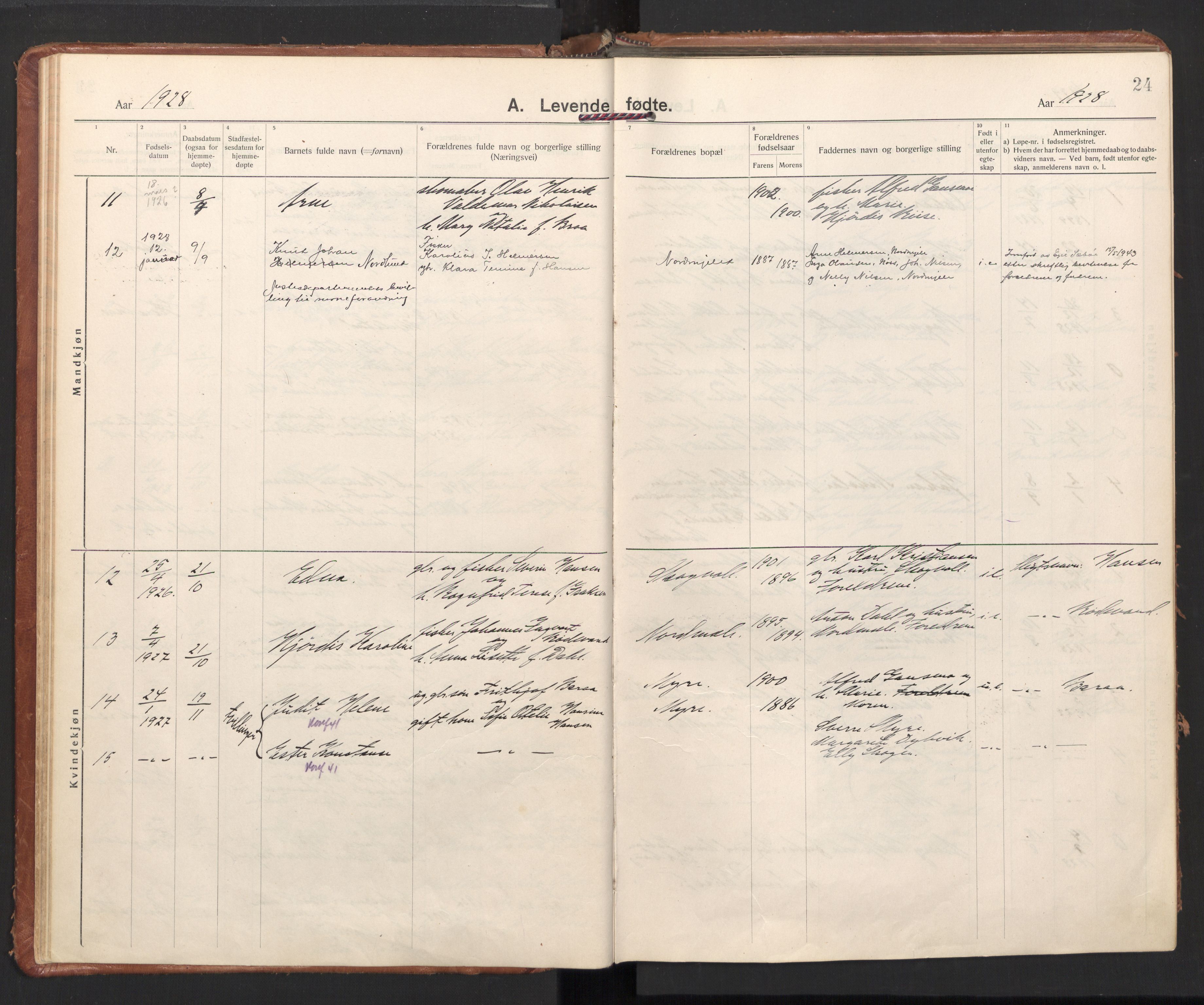 Ministerialprotokoller, klokkerbøker og fødselsregistre - Nordland, AV/SAT-A-1459/897/L1408: Parish register (official) no. 897A15, 1922-1938, p. 24