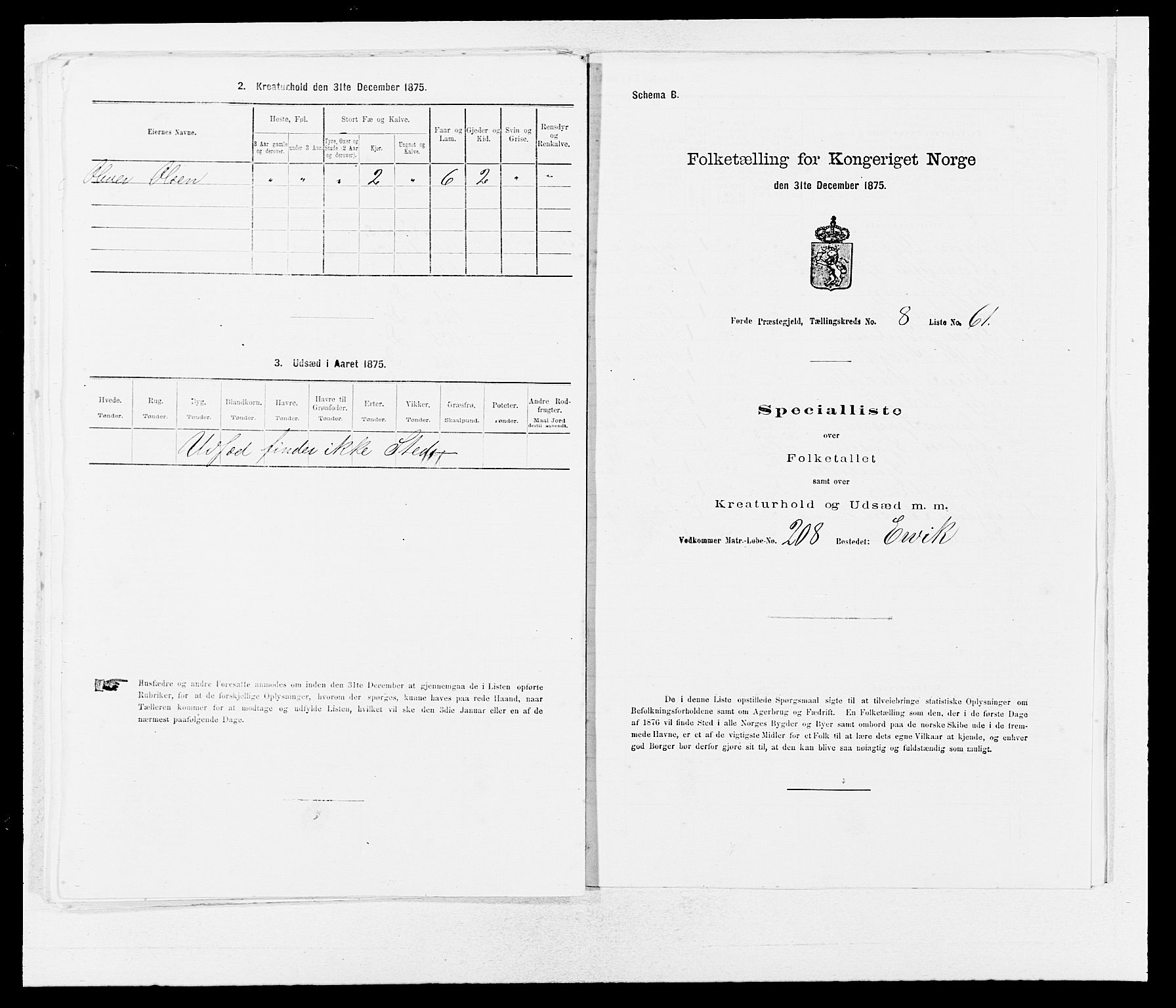 SAB, 1875 census for 1432P Førde, 1875, p. 999