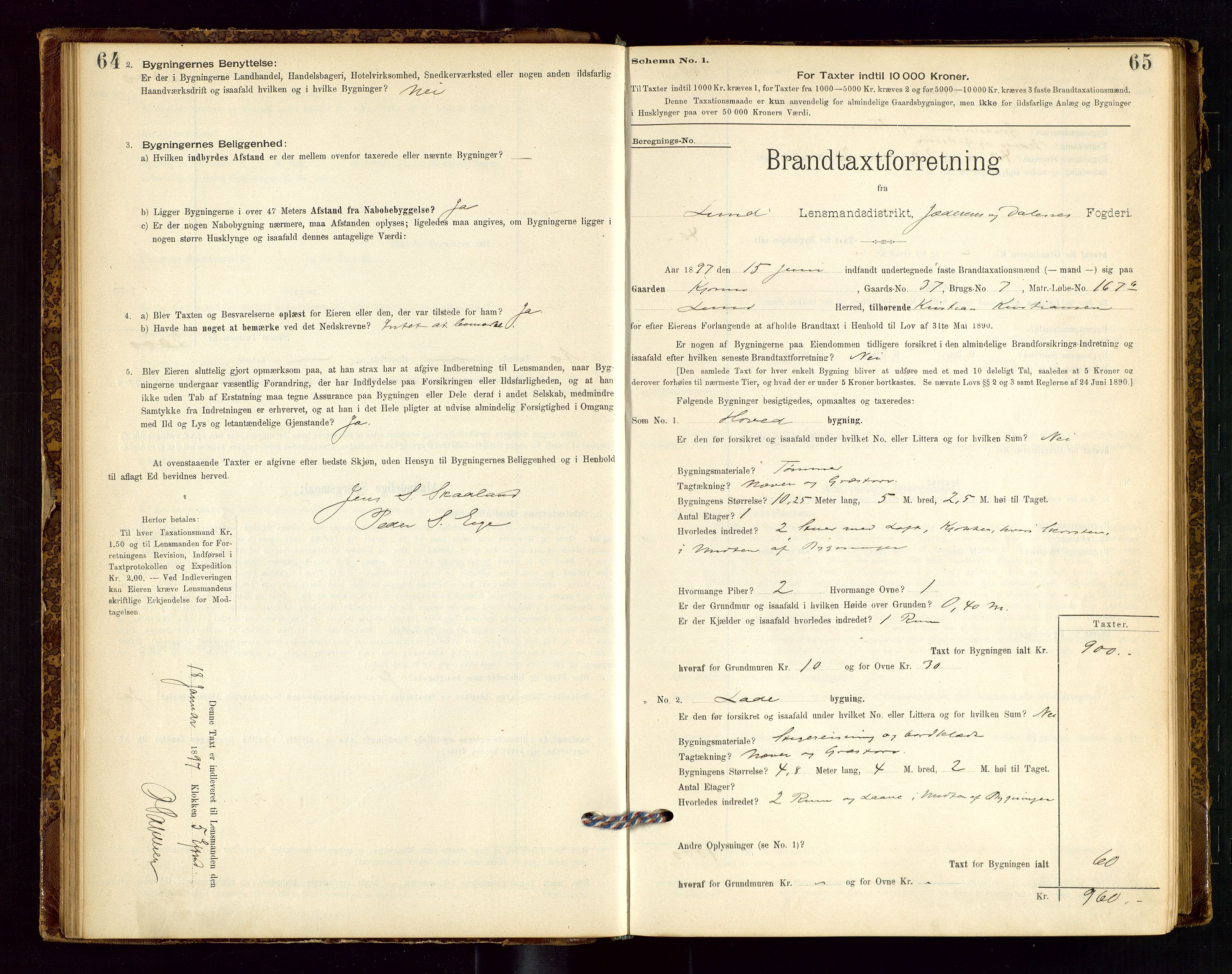Lund lensmannskontor, SAST/A-100303/Gob/L0001: "Brandtakstprotokol", 1894-1907, p. 64-65