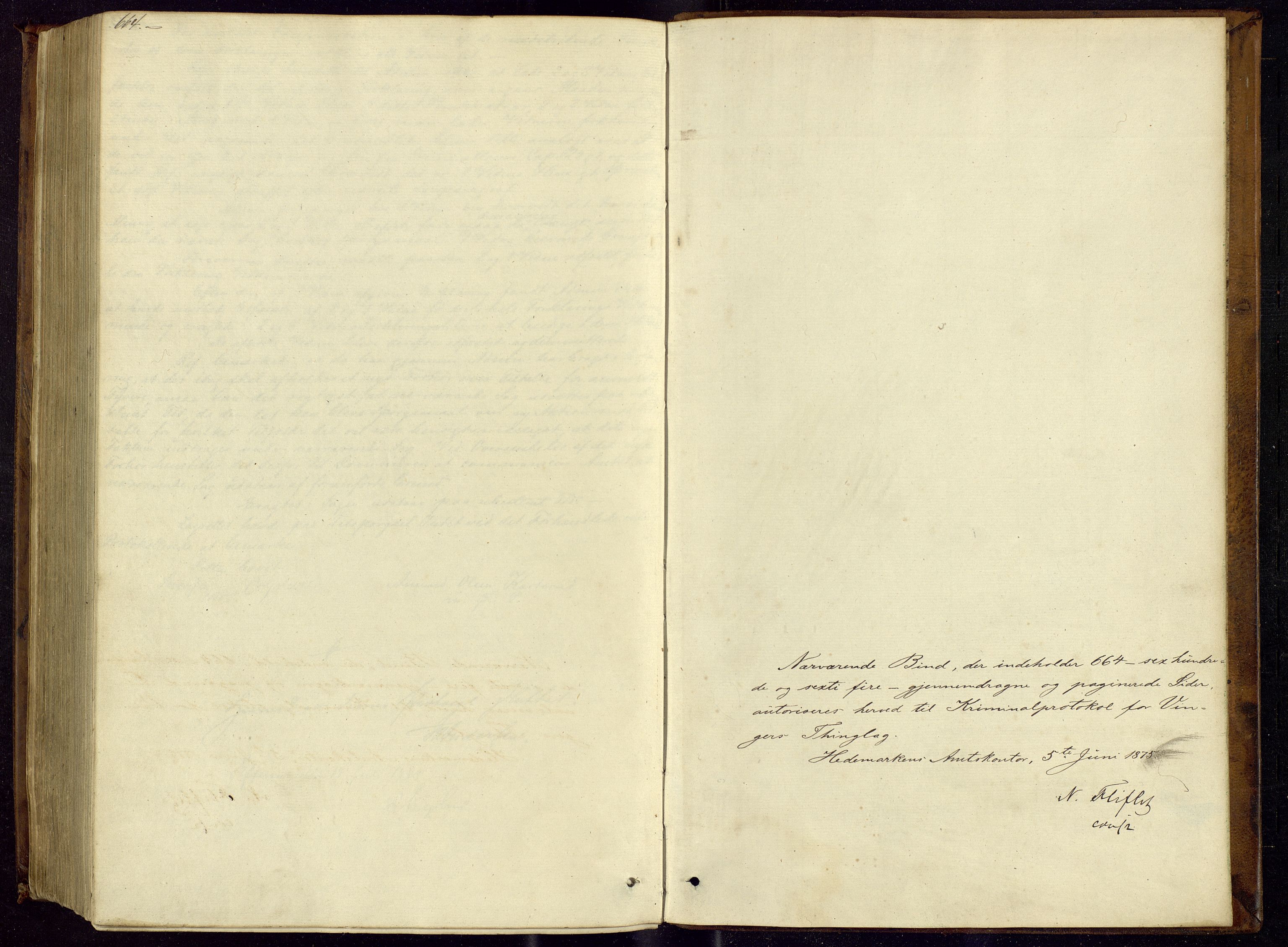 Vinger og Odal sorenskriveri, AV/SAH-TING-022/G/Gc/Gca/L0013: Ekstrarettsprotokoll - Vinger og Eidskog, 1875-1882, p. 664-665