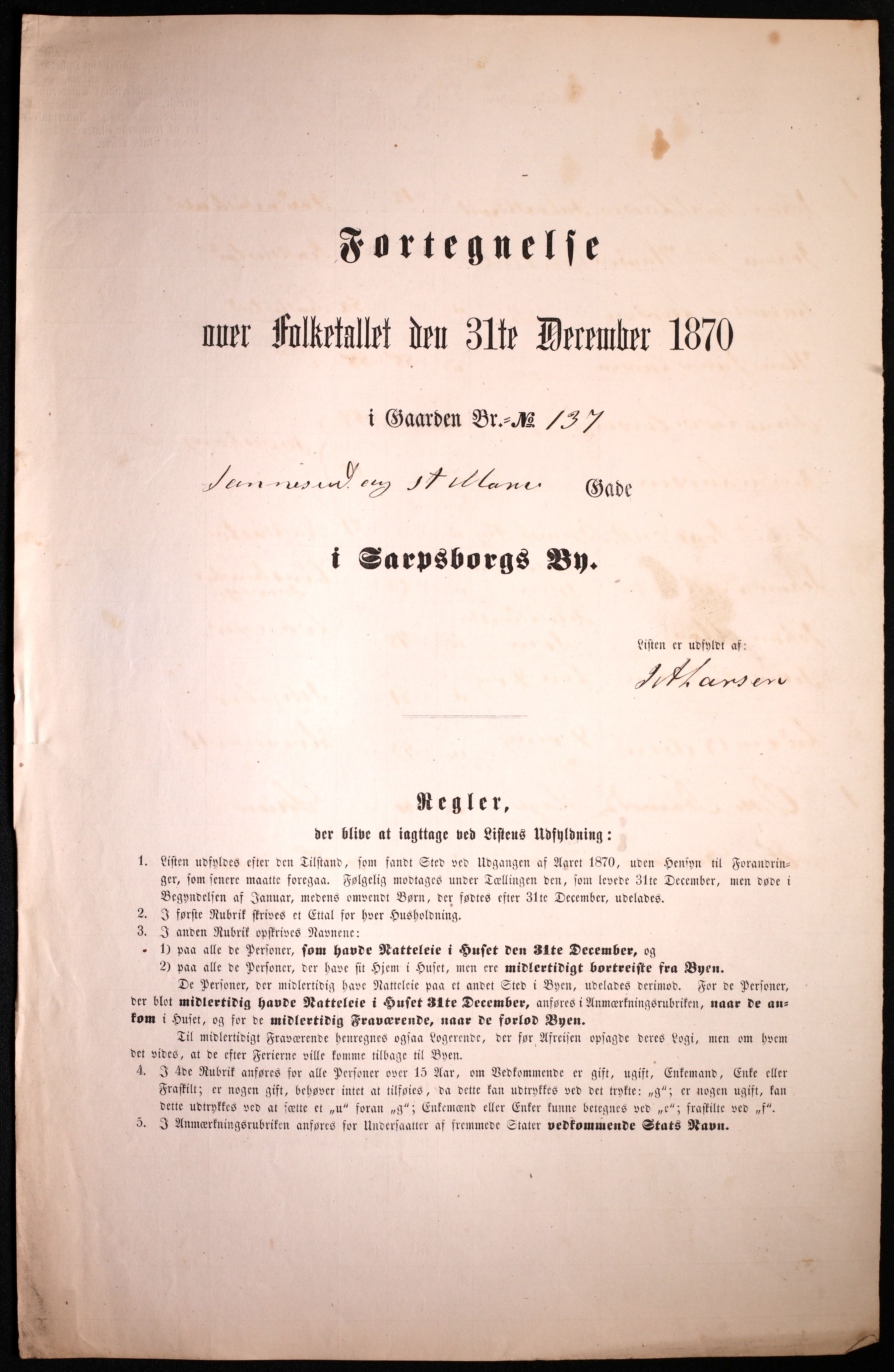 RA, 1870 census for 0102 Sarpsborg, 1870, p. 479