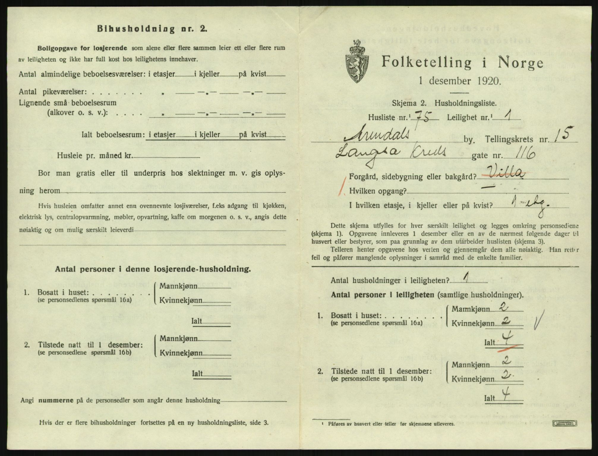 SAK, 1920 census for Arendal, 1920, p. 7444