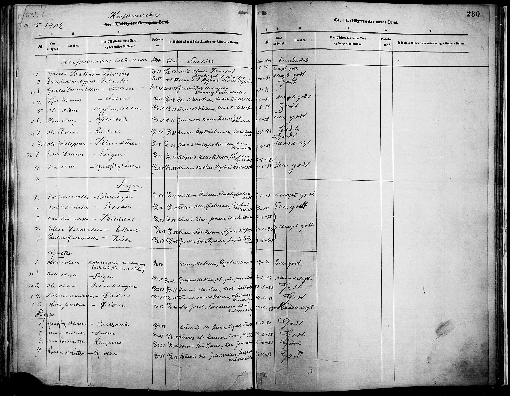 Vågå prestekontor, SAH/PREST-076/H/Ha/Haa/L0009: Parish register (official) no. 9, 1886-1904, p. 230