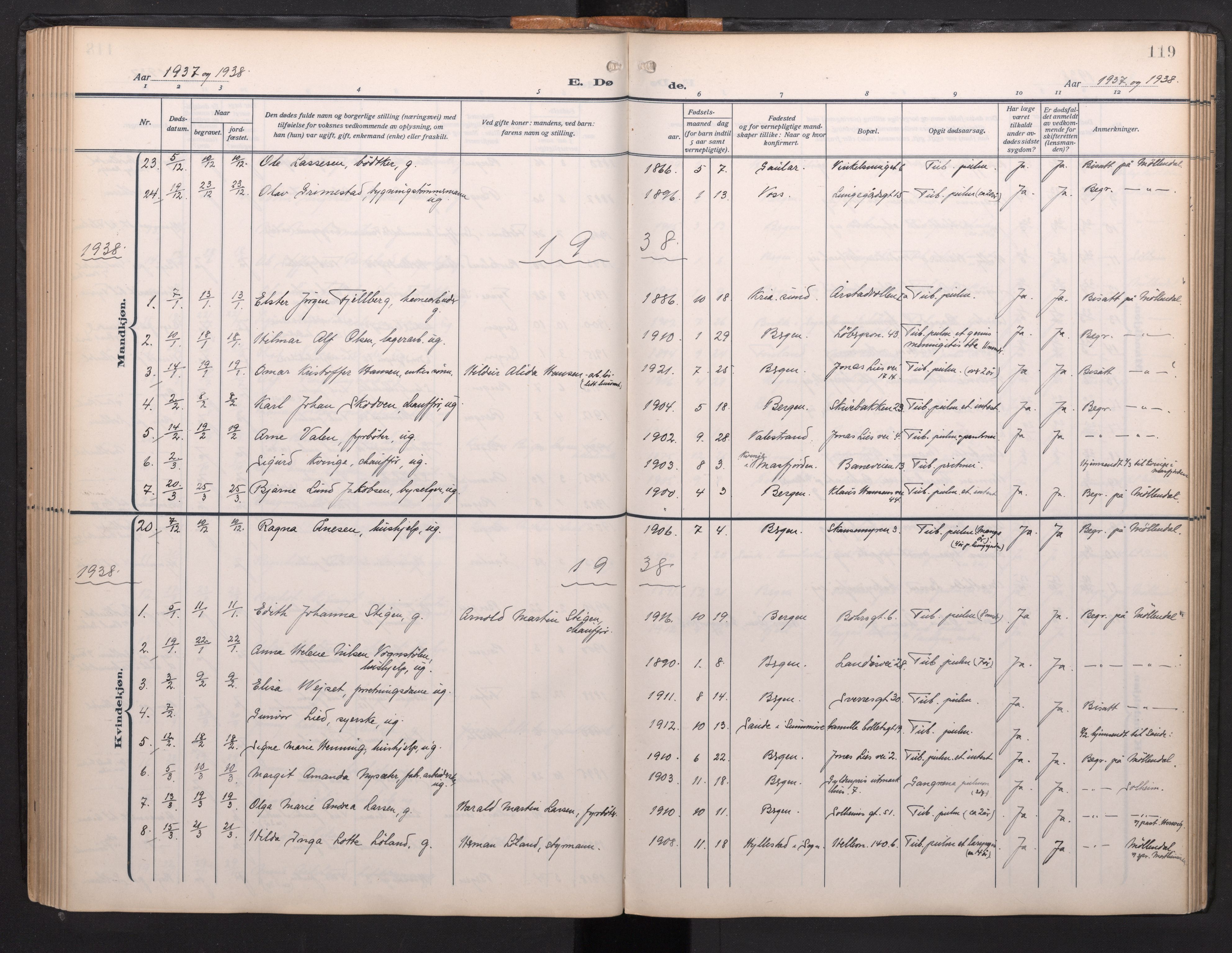 Arkivreferanse mangler*, SAB/-: Parish register (official) no. A 1, 1912-1957, p. 118b-119a