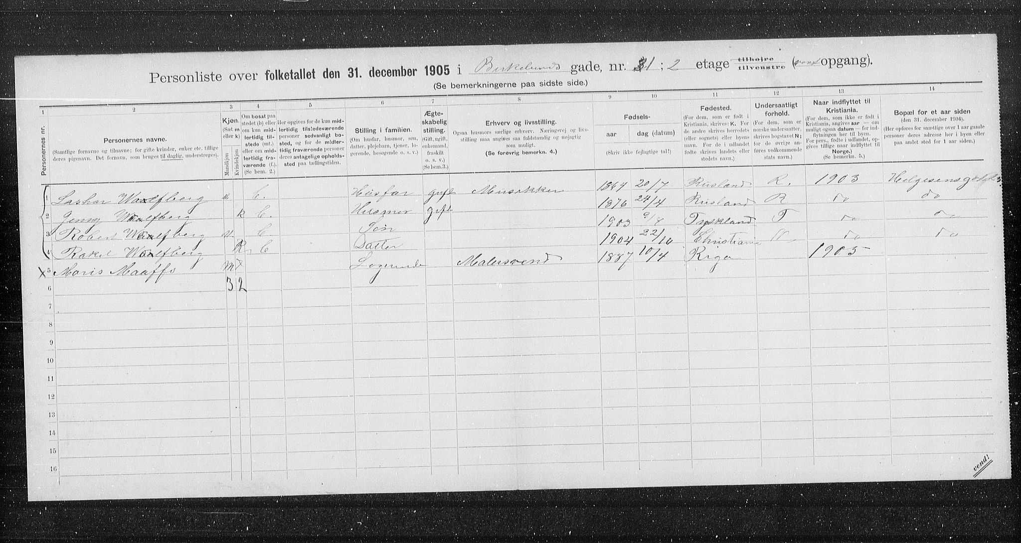 OBA, Municipal Census 1905 for Kristiania, 1905, p. 2438