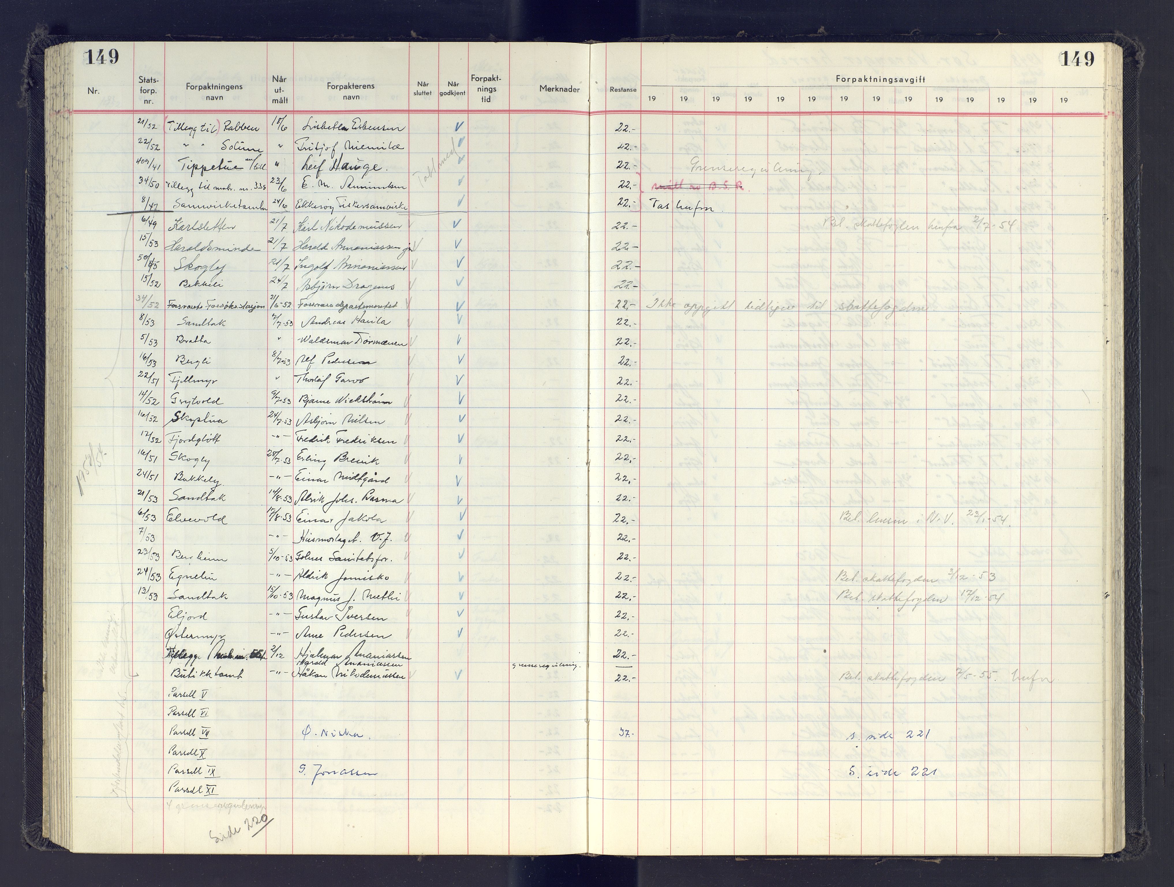 Finnmark jordsalgskommisjon/jordsalgskontor og Statskog SF Finnmark jordsalgskontor, AV/SATØ-S-1443/J/Jb/L0001: Protokoll for salg og forpaktning, 1948-1958, p. 149