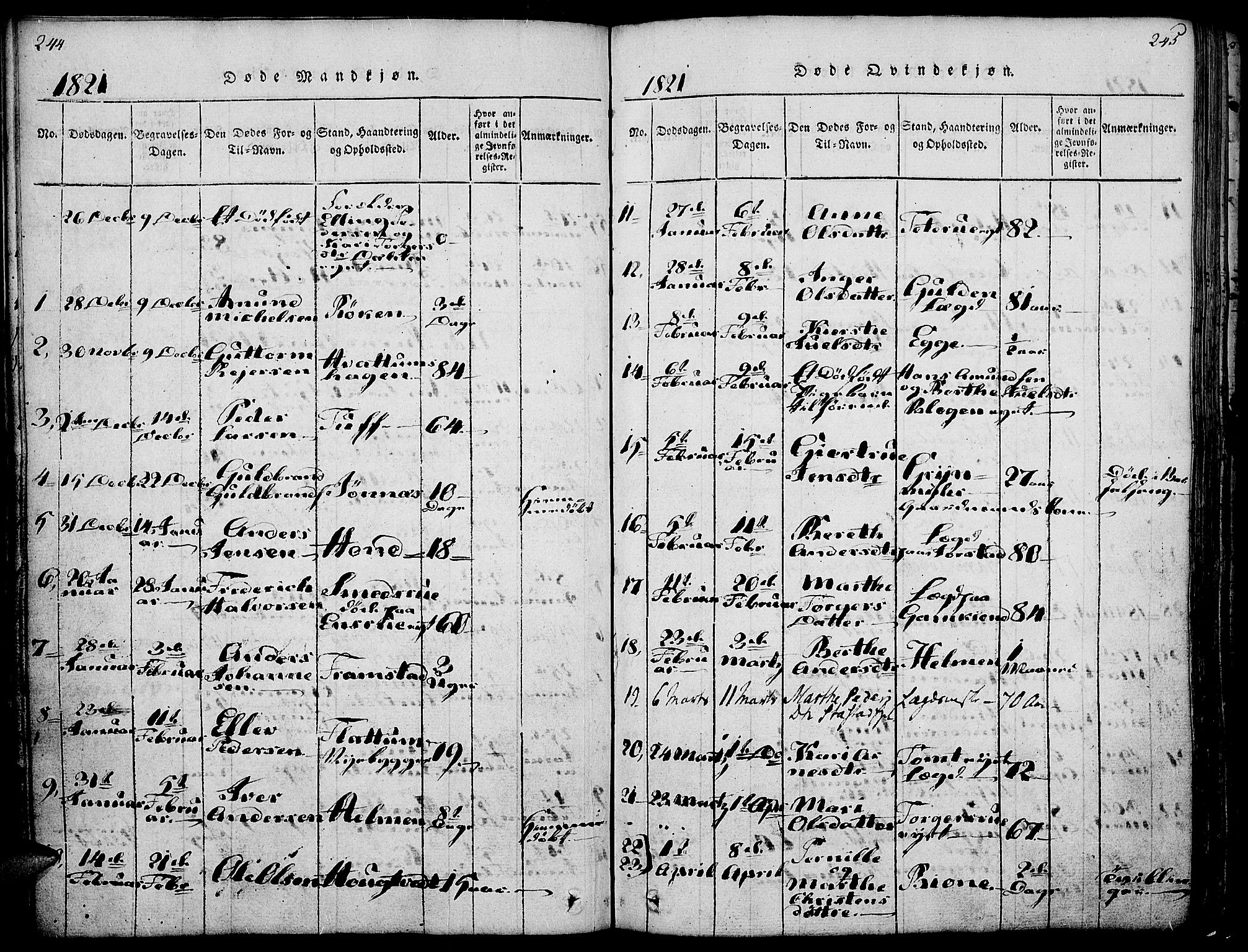 Gran prestekontor, SAH/PREST-112/H/Ha/Haa/L0009: Parish register (official) no. 9, 1815-1824, p. 244-245