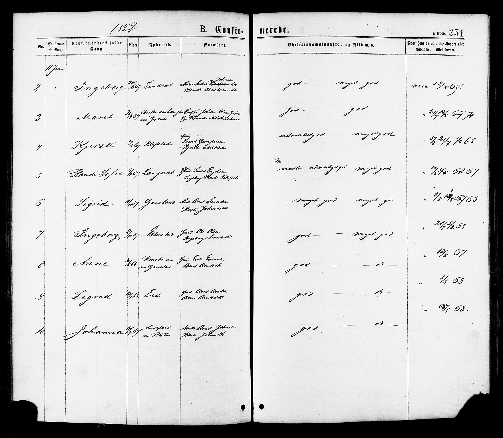 Ministerialprotokoller, klokkerbøker og fødselsregistre - Sør-Trøndelag, AV/SAT-A-1456/691/L1079: Parish register (official) no. 691A11, 1873-1886, p. 251