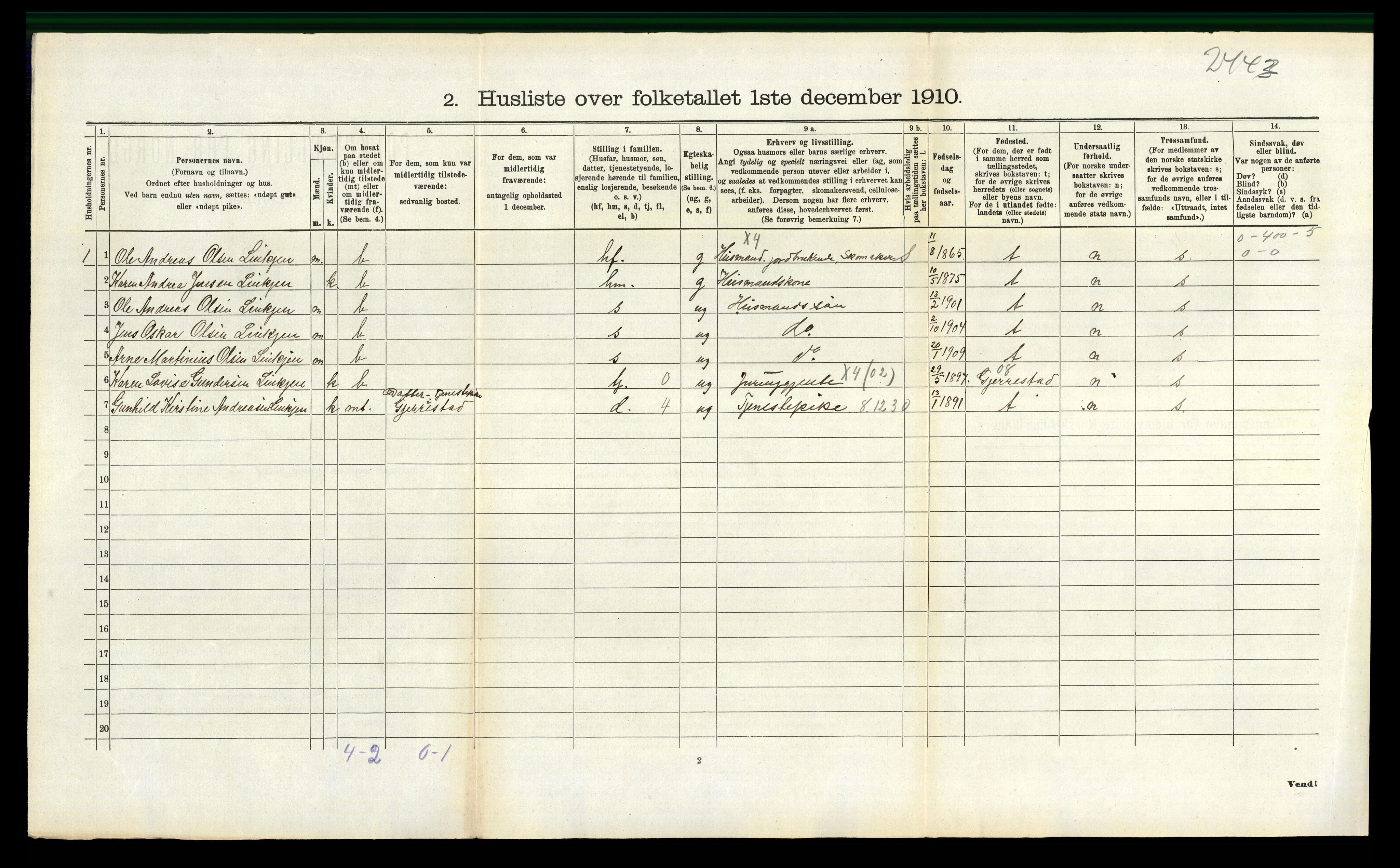 RA, 1910 census for Sannidal, 1910, p. 309