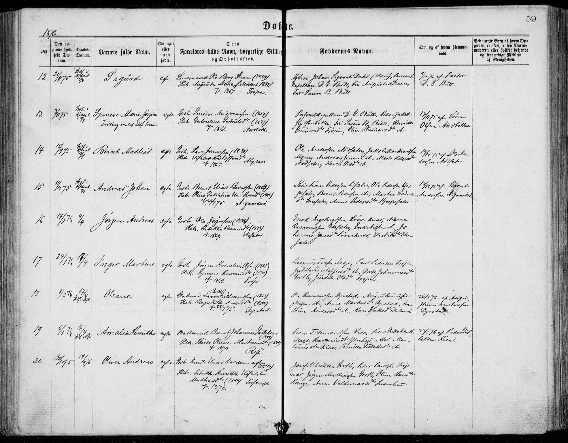 Bremanger sokneprestembete, SAB/A-82201/H/Haa/Haaa/L0001: Parish register (official) no. A  1, 1864-1883, p. 59