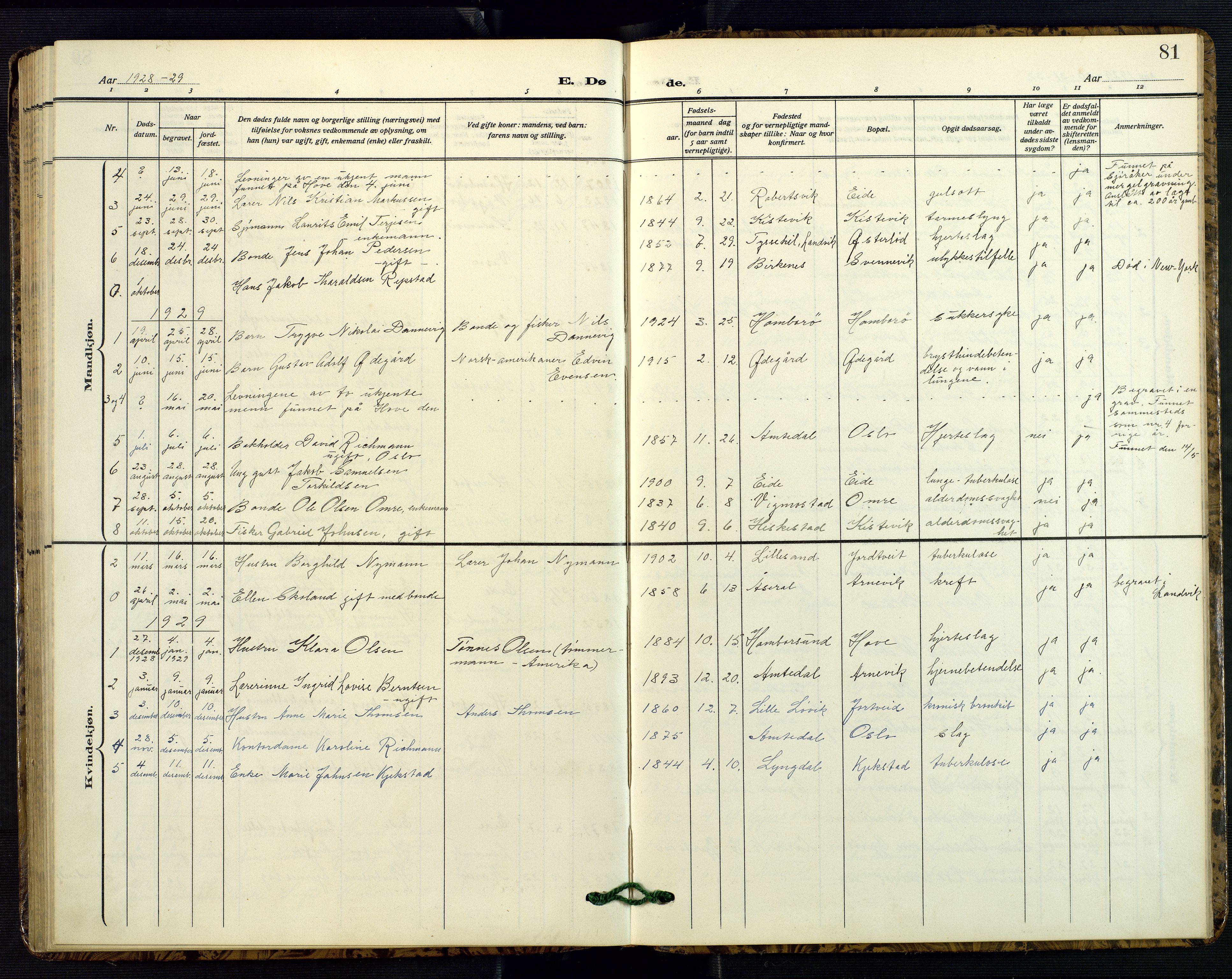 Hommedal sokneprestkontor, SAK/1111-0023/F/Fb/Fba/L0005: Parish register (copy) no. B 5, 1909-1957, p. 81