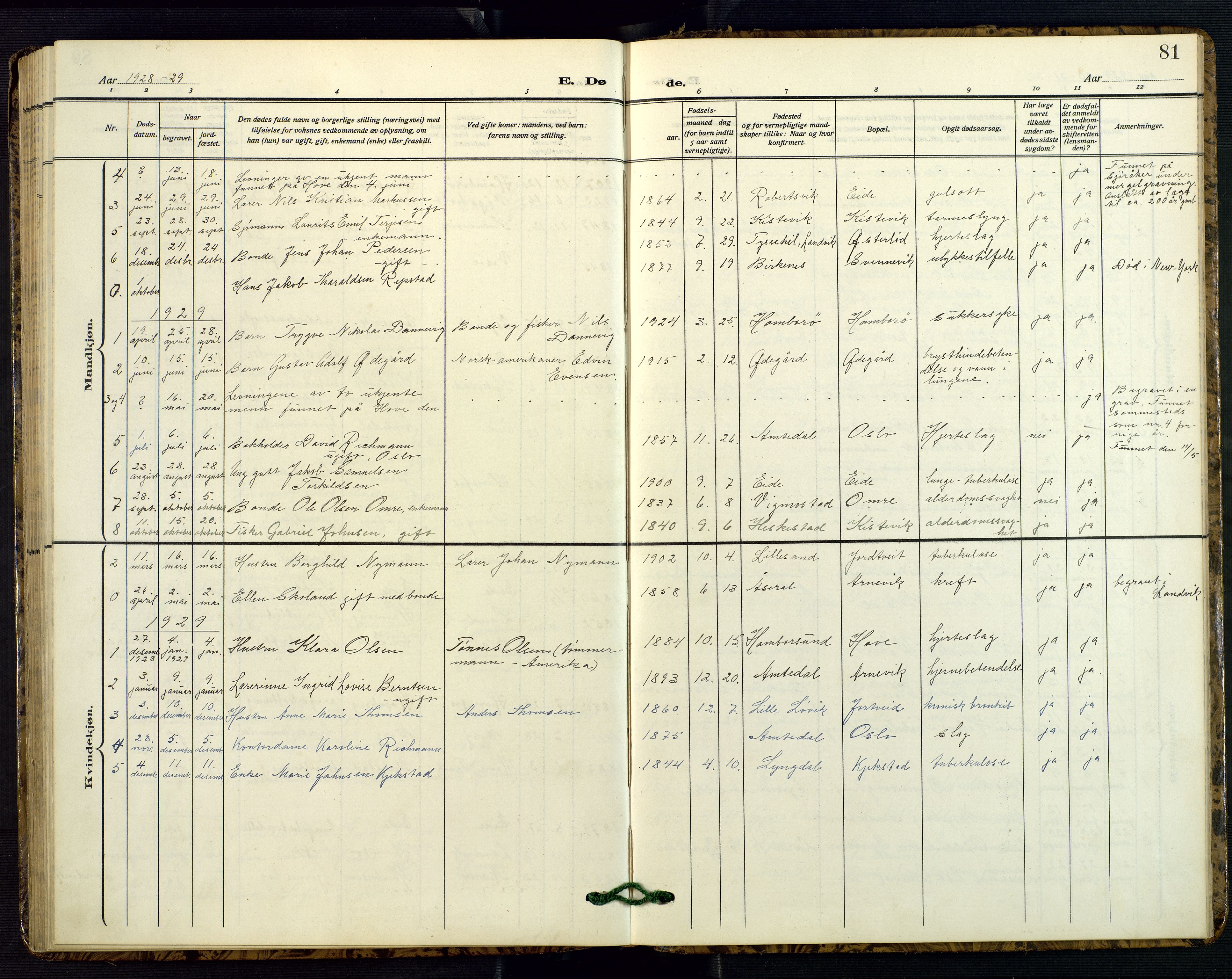 Hommedal sokneprestkontor, AV/SAK-1111-0023/F/Fb/Fba/L0005: Parish register (copy) no. B 5, 1909-1957, p. 81