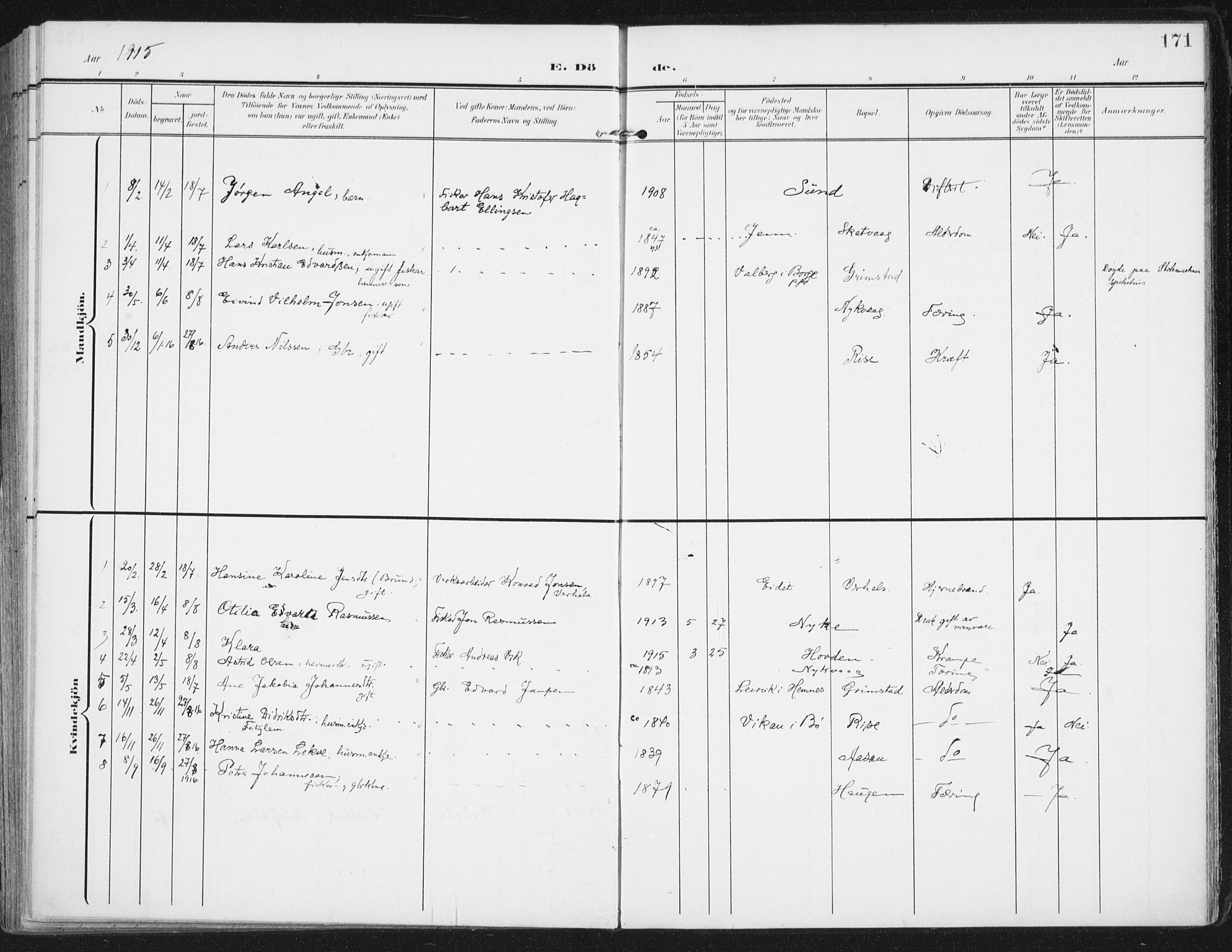 Ministerialprotokoller, klokkerbøker og fødselsregistre - Nordland, SAT/A-1459/892/L1321: Parish register (official) no. 892A02, 1902-1918, p. 171