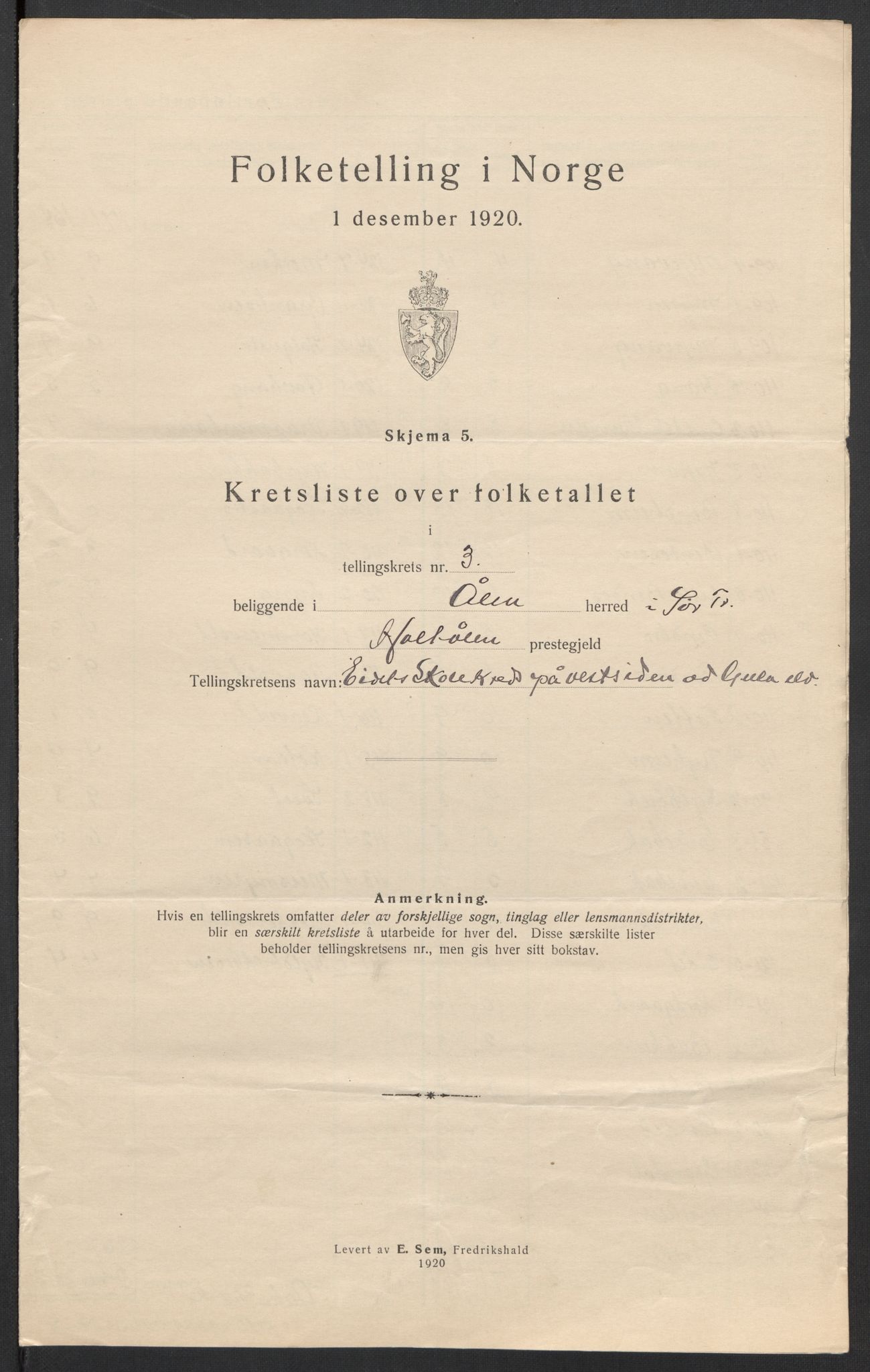 SAT, 1920 census for Ålen, 1920, p. 12