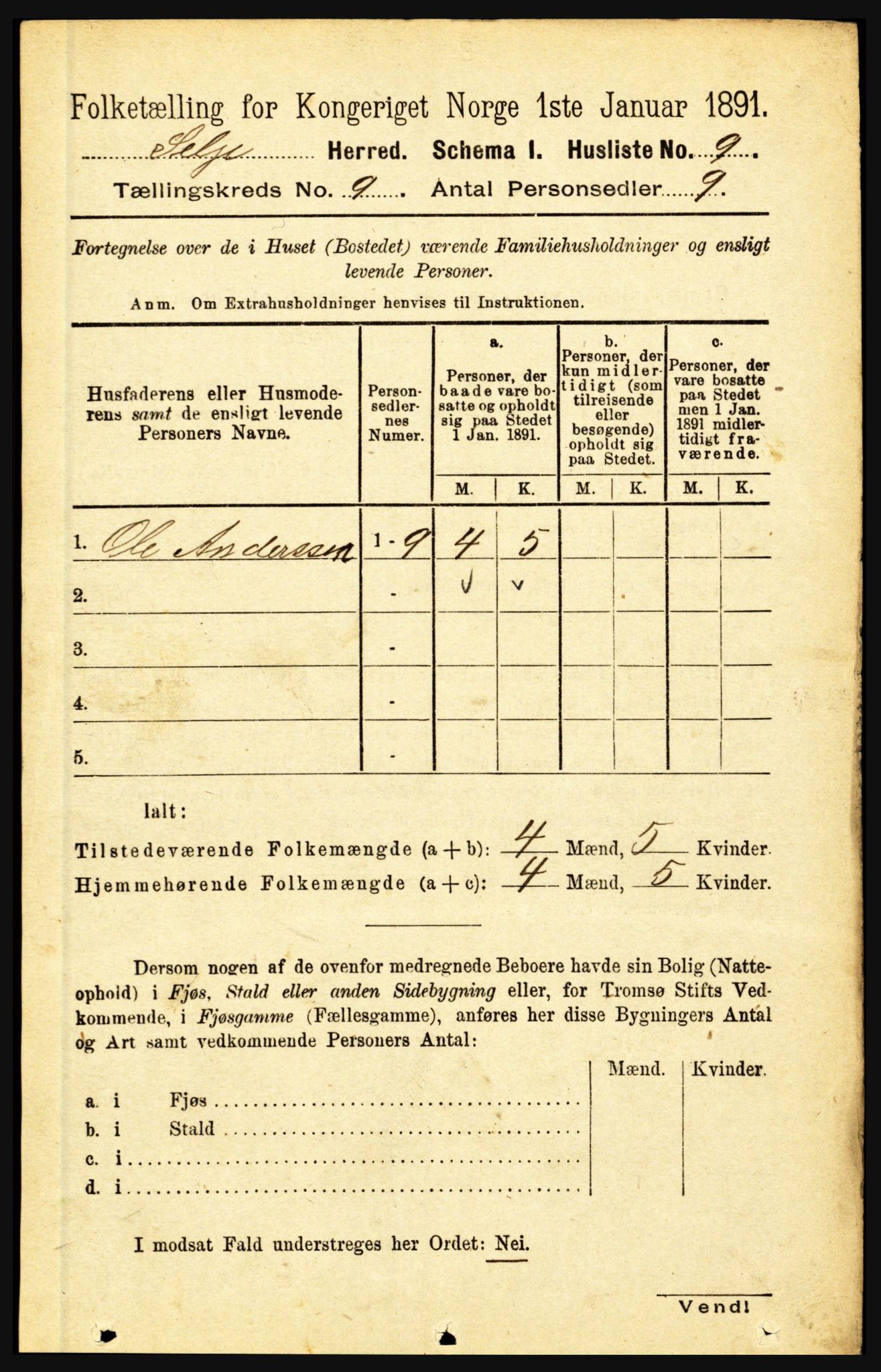 RA, 1891 census for 1441 Selje, 1891, p. 2656