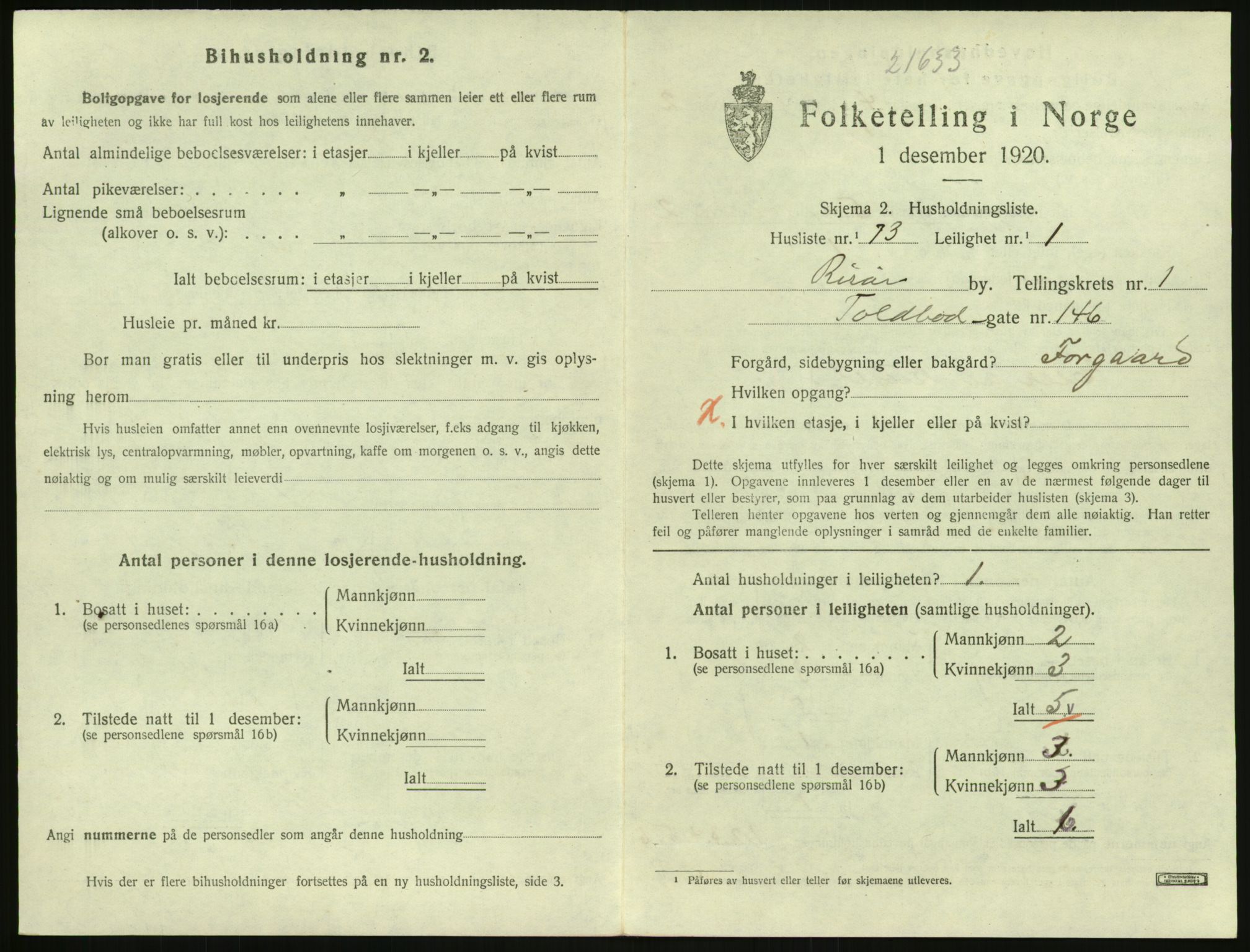 SAK, 1920 census for Risør, 1920, p. 1517