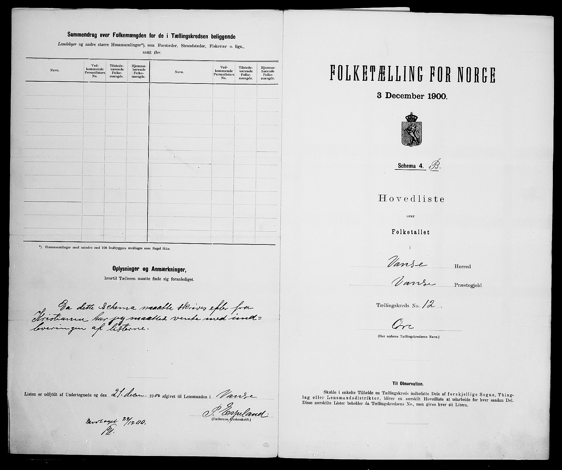 SAK, 1900 census for Vanse, 1900, p. 61