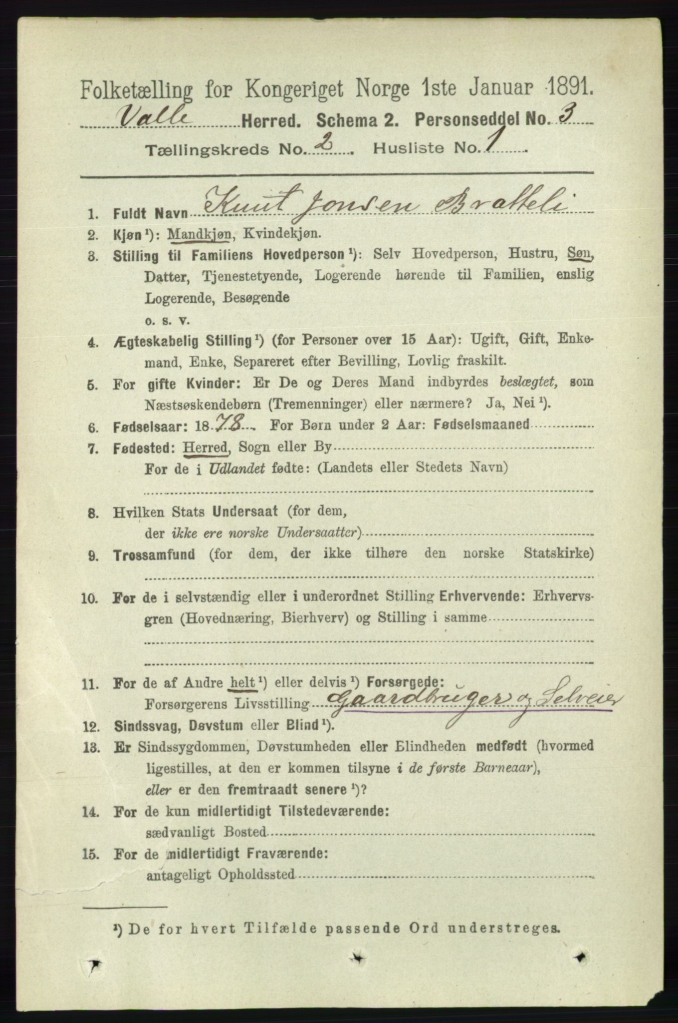 RA, 1891 census for 0940 Valle, 1891, p. 374