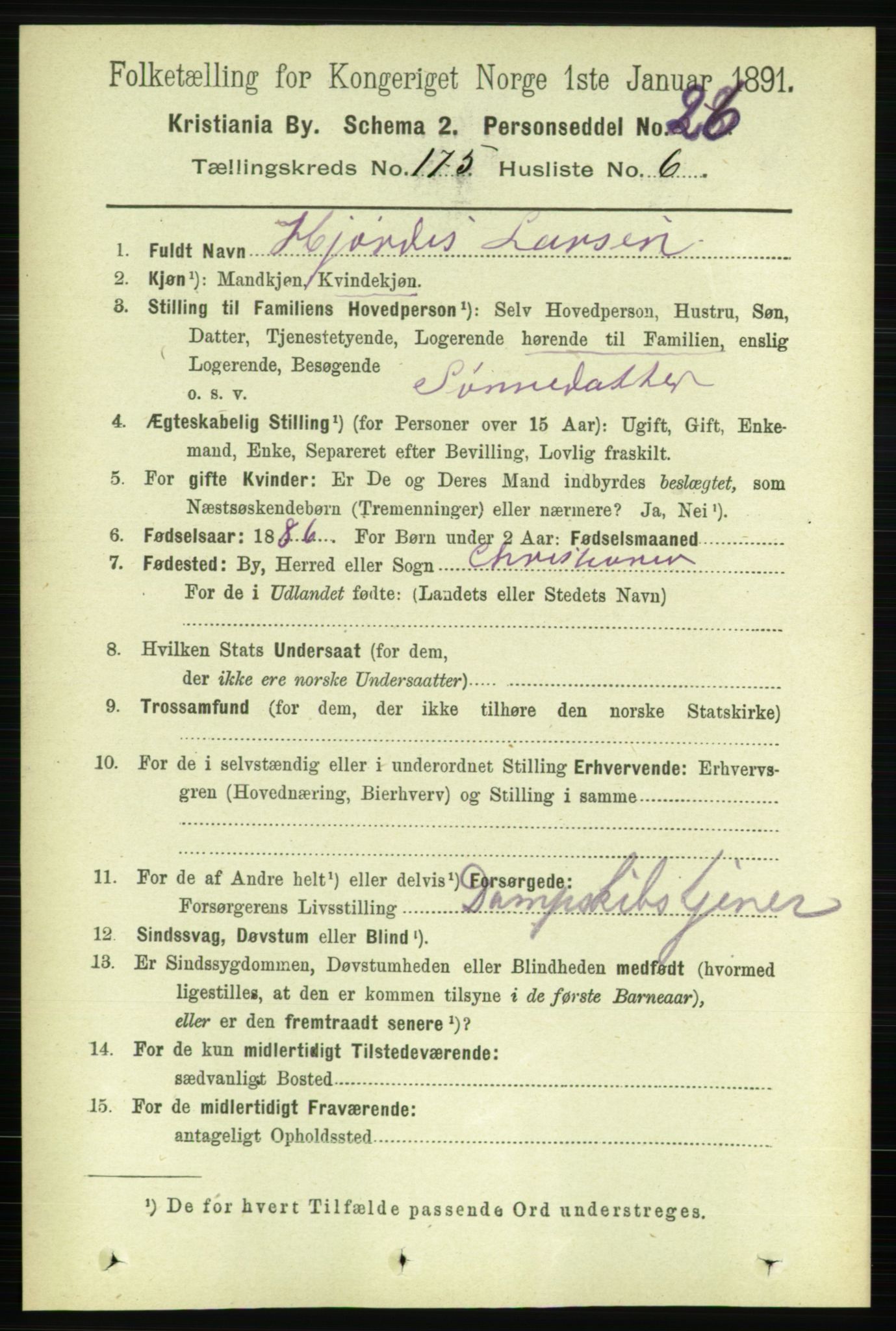 RA, 1891 census for 0301 Kristiania, 1891, p. 105100