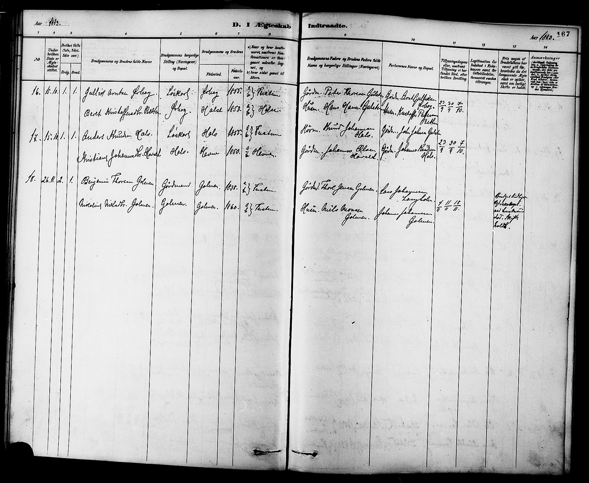 Ministerialprotokoller, klokkerbøker og fødselsregistre - Møre og Romsdal, AV/SAT-A-1454/577/L0896: Parish register (official) no. 577A03, 1880-1898, p. 167