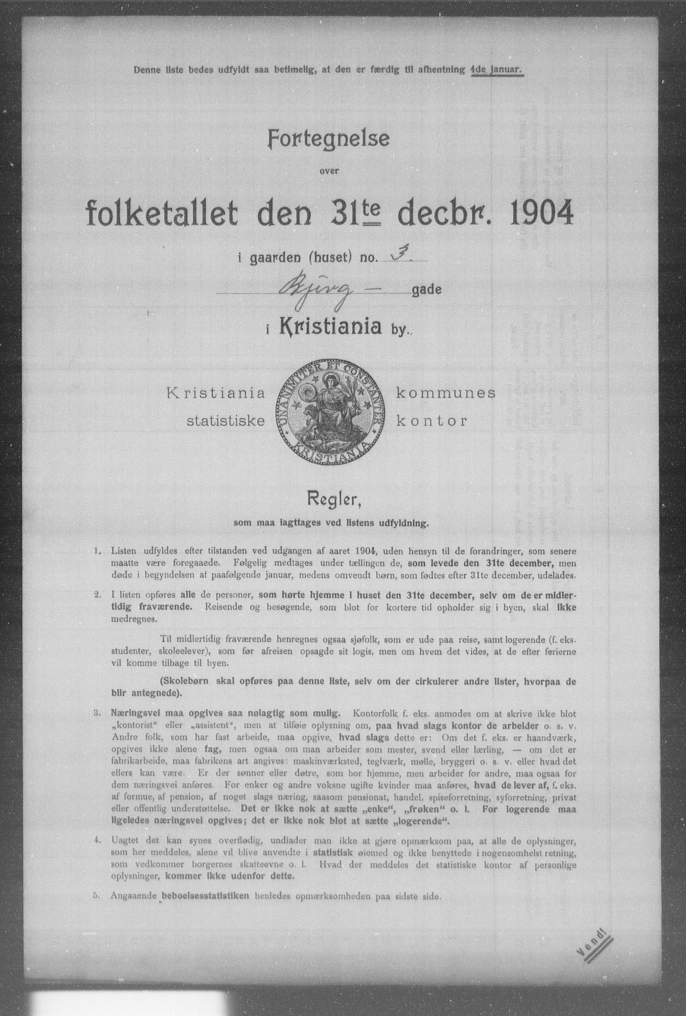 OBA, Municipal Census 1904 for Kristiania, 1904, p. 1262