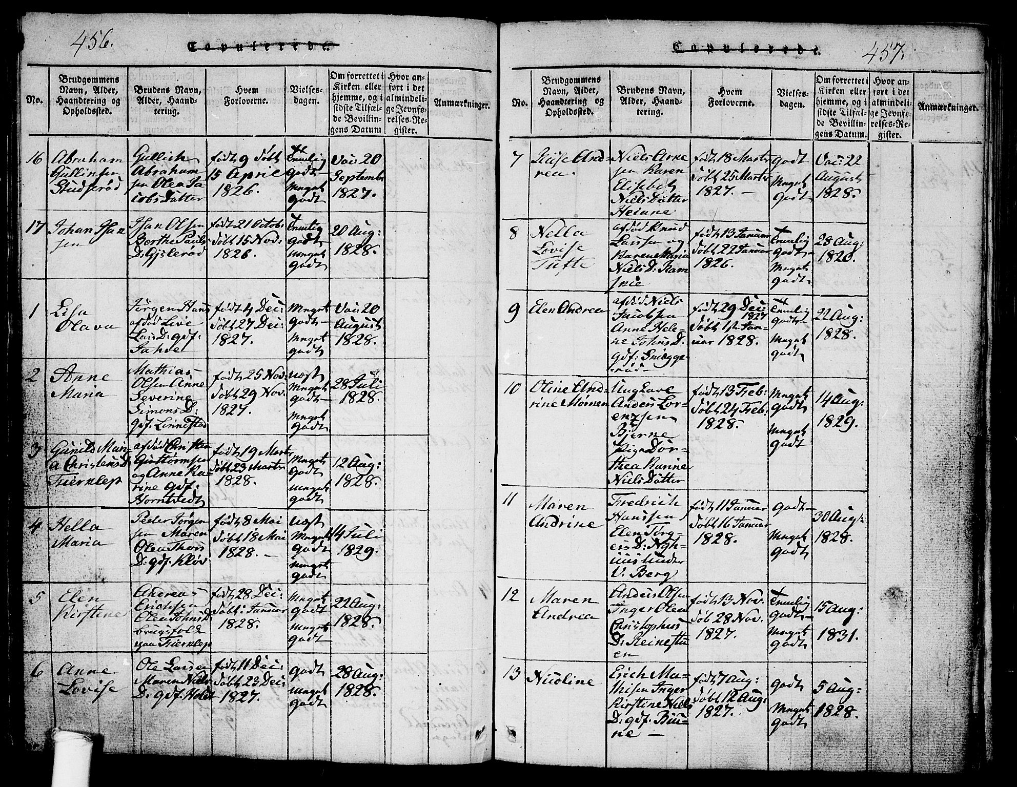 Ramnes kirkebøker, AV/SAKO-A-314/G/Ga/L0001: Parish register (copy) no. I 1, 1813-1847, p. 456-457