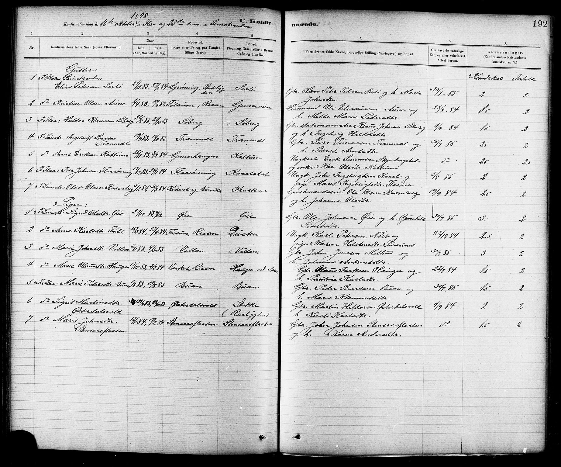 Ministerialprotokoller, klokkerbøker og fødselsregistre - Sør-Trøndelag, SAT/A-1456/691/L1094: Parish register (copy) no. 691C05, 1879-1911, p. 192