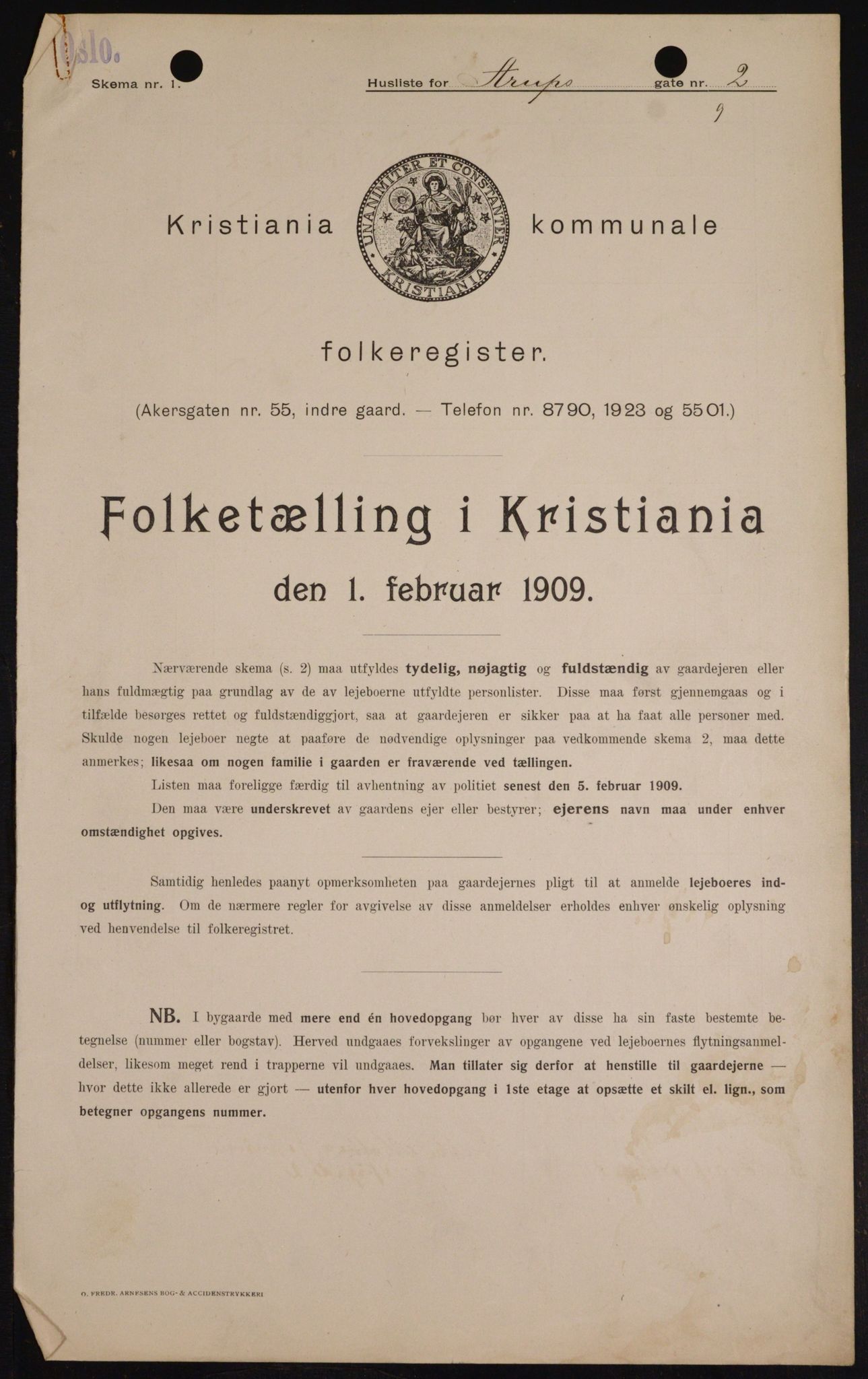 OBA, Municipal Census 1909 for Kristiania, 1909, p. 2039