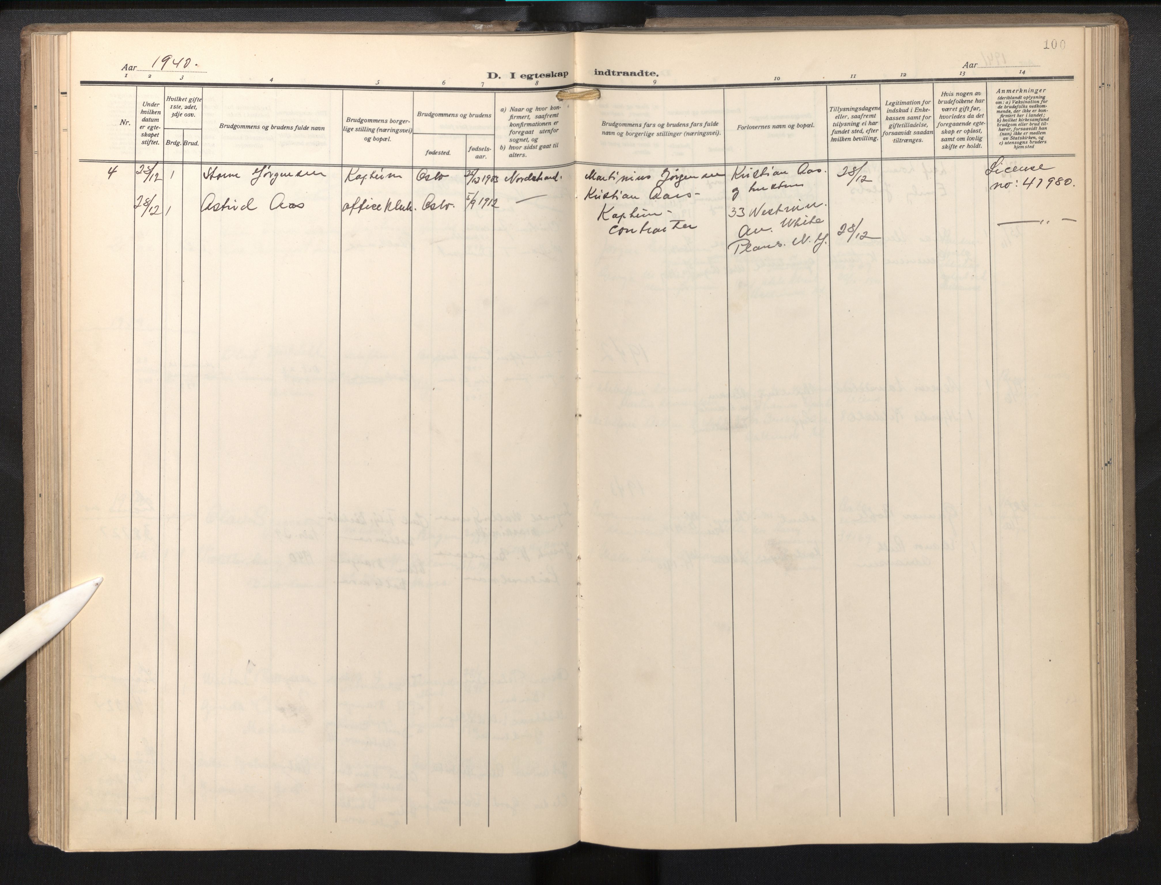 Den norske sjømannsmisjon i utlandet / Baltimore, AV/SAB-SAB/PA-0169/H/Ha/L0001: Parish register (official) no. A 1, 1927-1975, p. 99b-100a