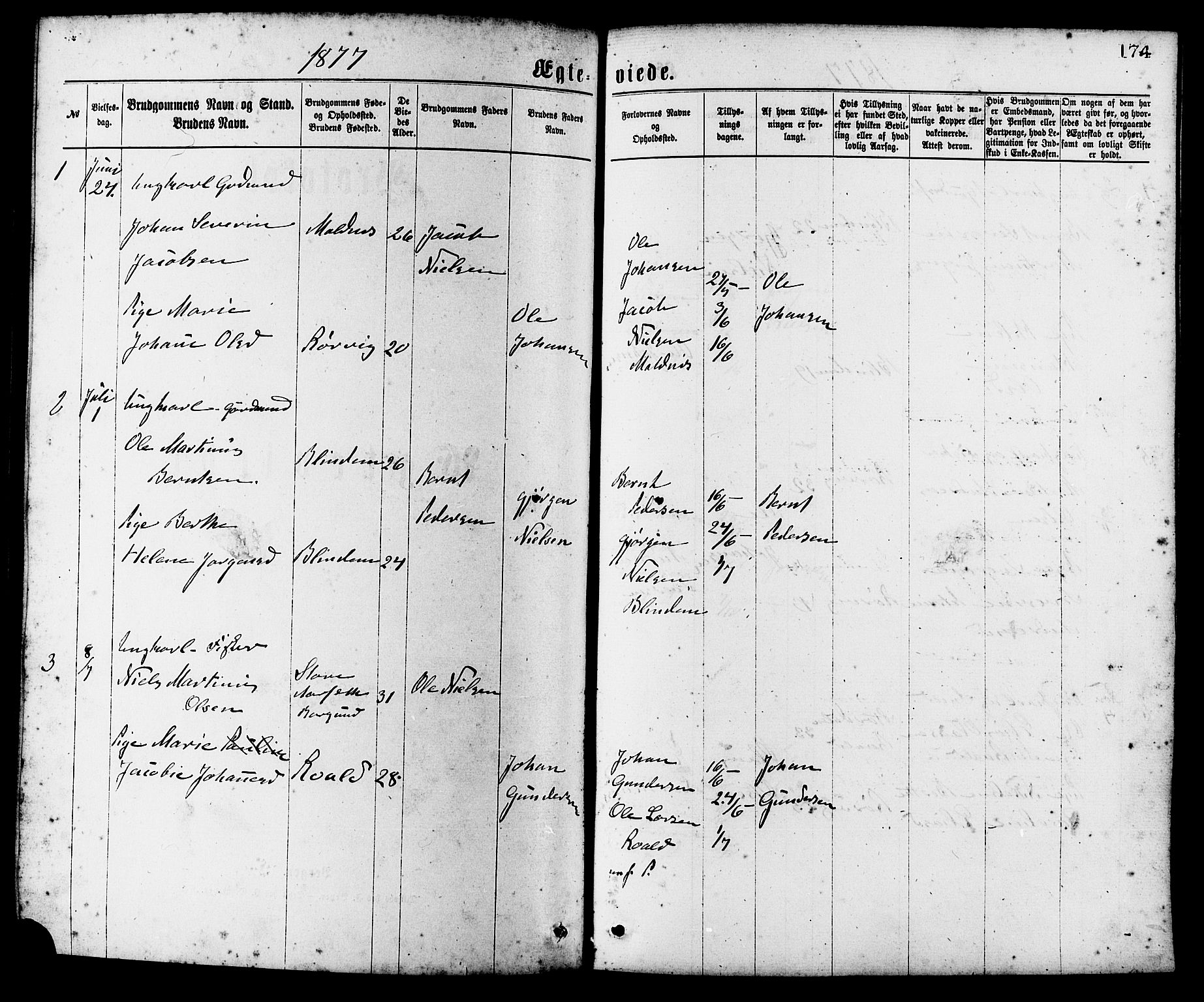 Ministerialprotokoller, klokkerbøker og fødselsregistre - Møre og Romsdal, SAT/A-1454/537/L0519: Parish register (official) no. 537A03, 1876-1889, p. 174