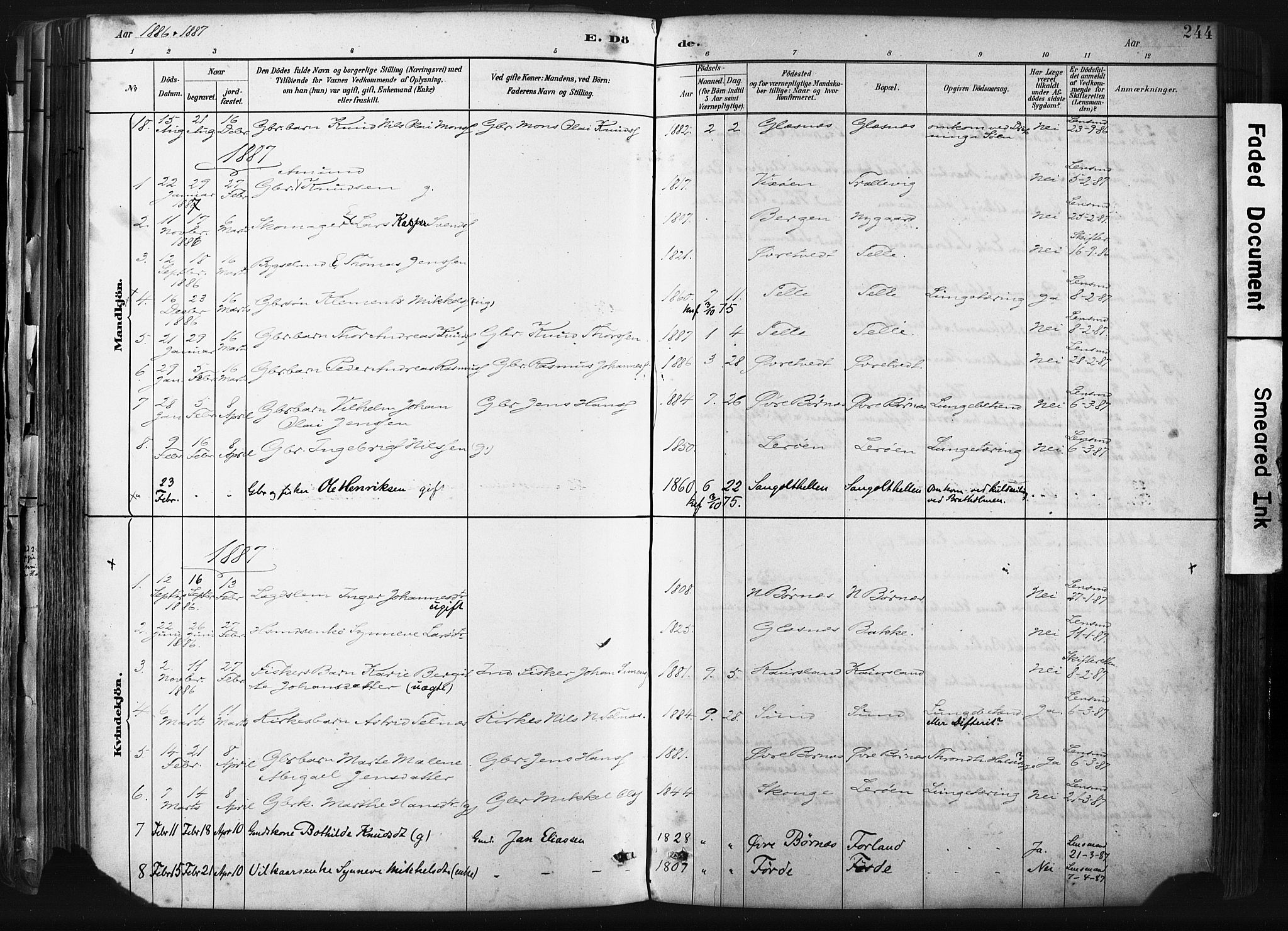 Sund sokneprestembete, AV/SAB-A-99930: Parish register (official) no. B 1, 1882-1907, p. 244