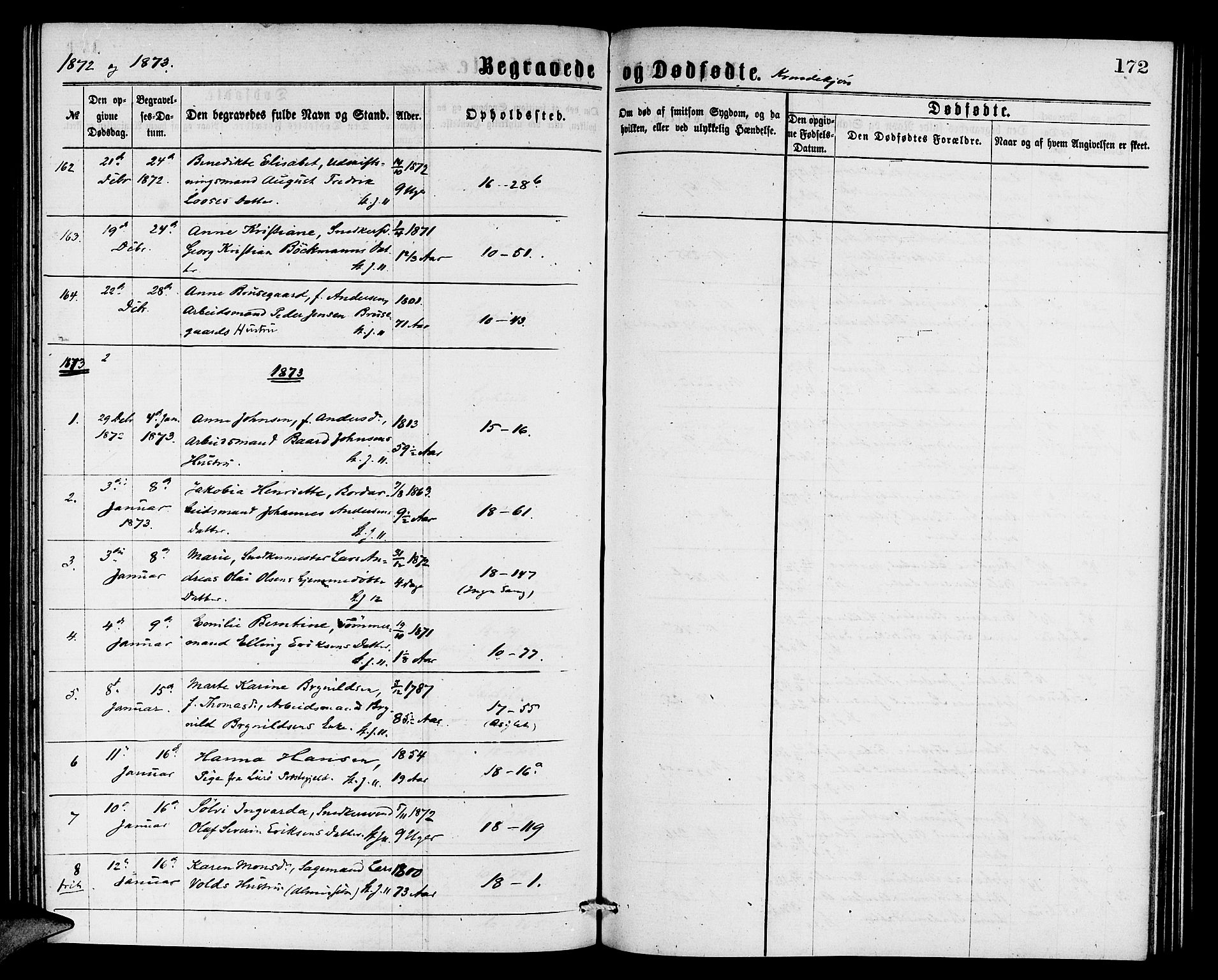 Domkirken sokneprestembete, SAB/A-74801/H/Hab/L0040: Parish register (copy) no. E 4, 1868-1877, p. 172