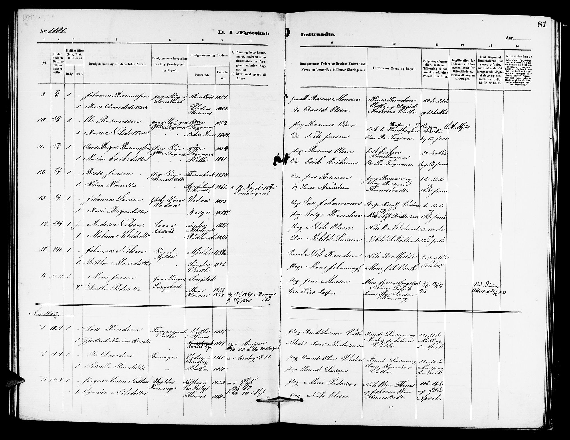Haus sokneprestembete, SAB/A-75601/H/Hab: Parish register (copy) no. B 2, 1878-1884, p. 81